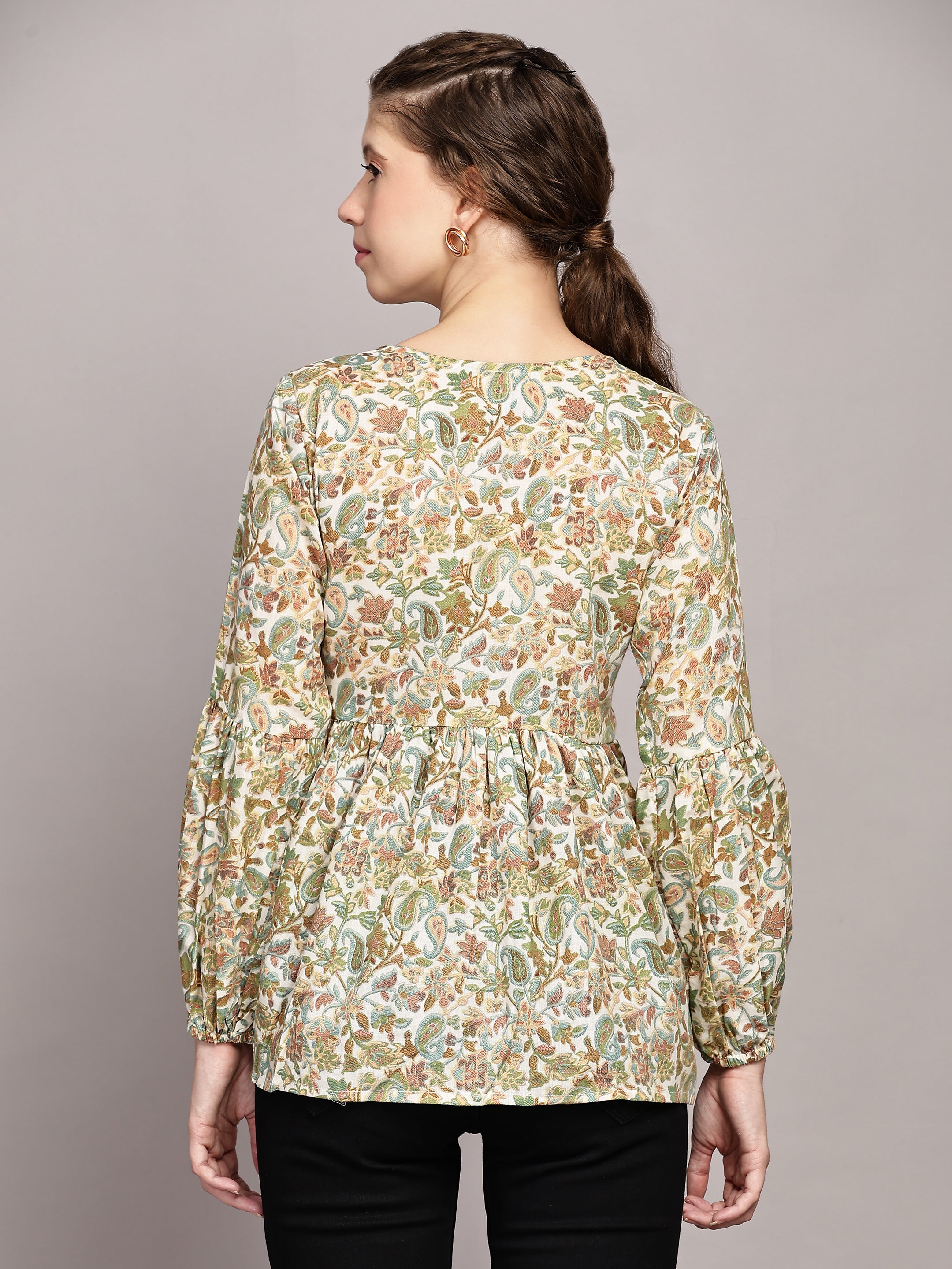 Paisley Printed V-Neck Top