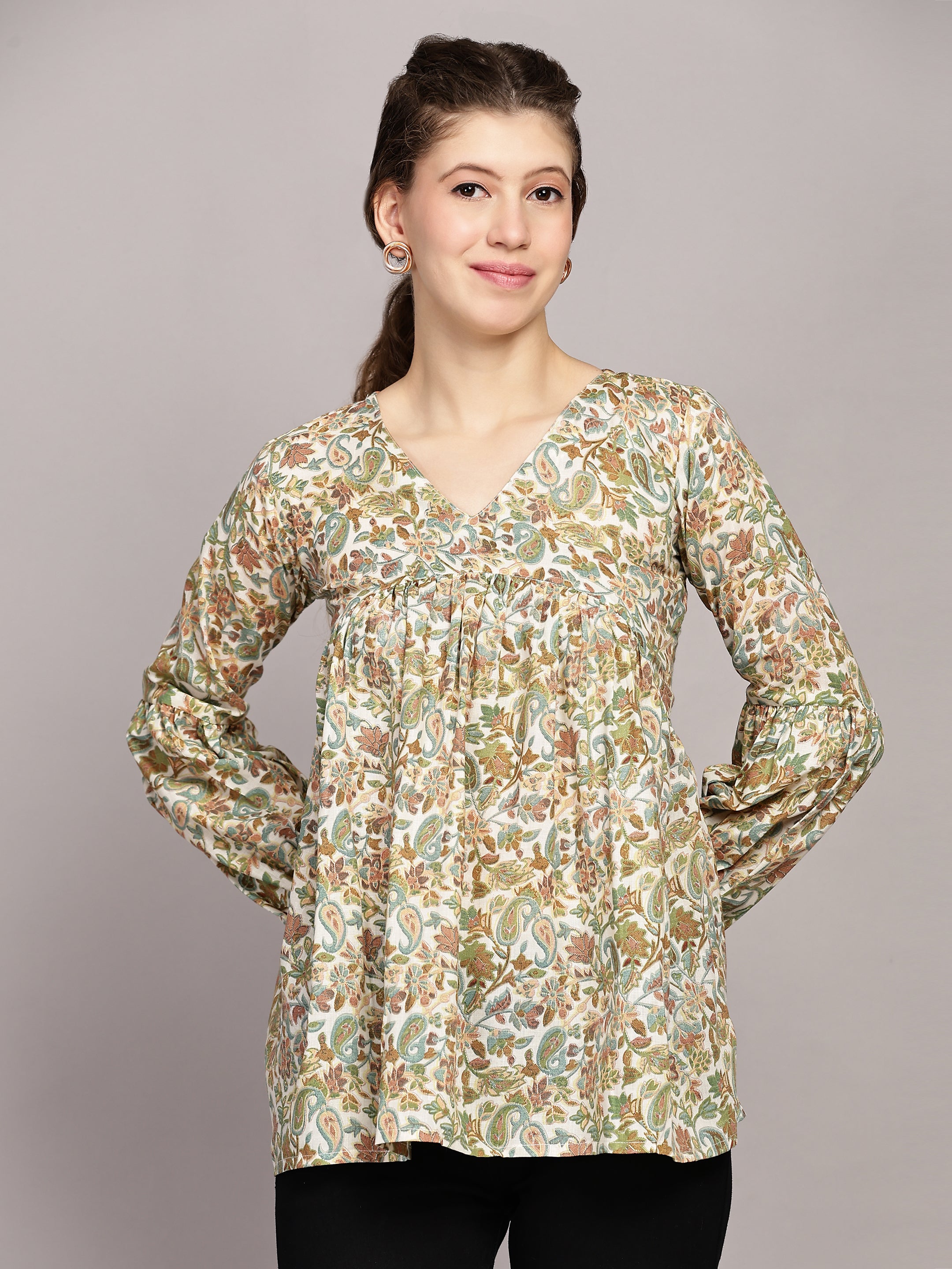 Paisley Printed V-Neck Top