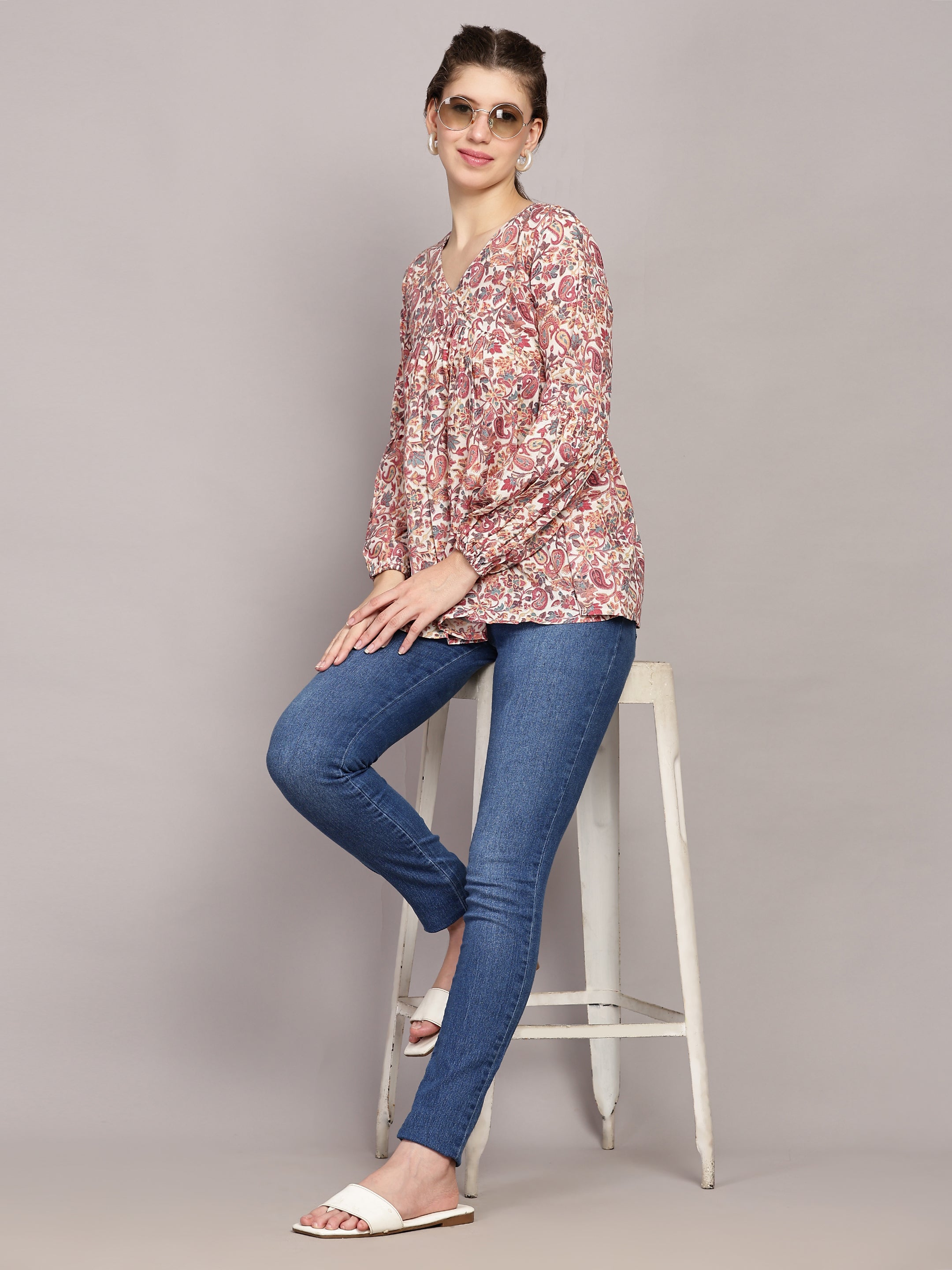 Paisley Printed V-Neck Top