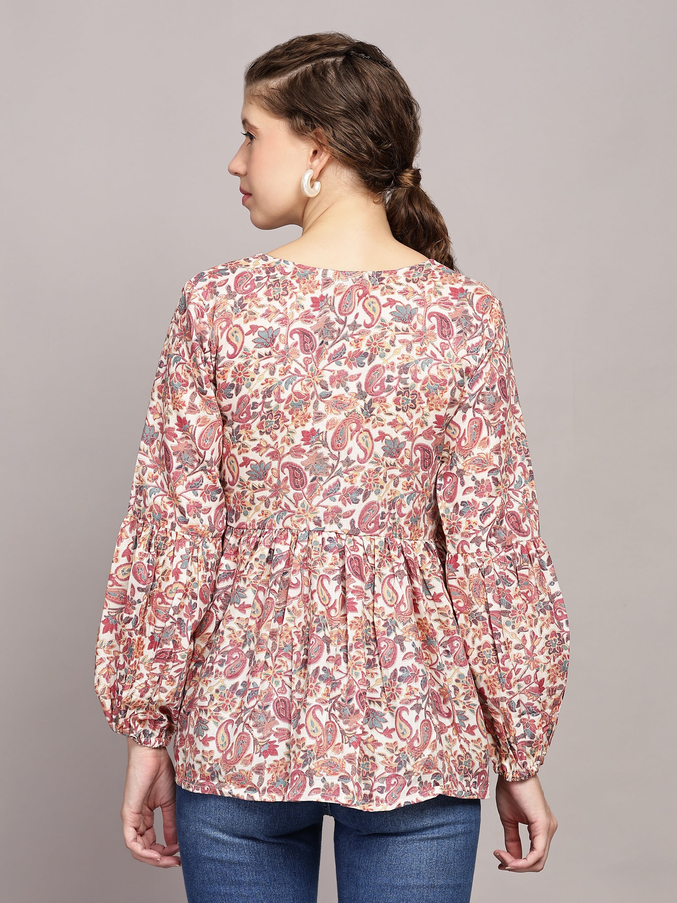 Paisley Printed V-Neck Top