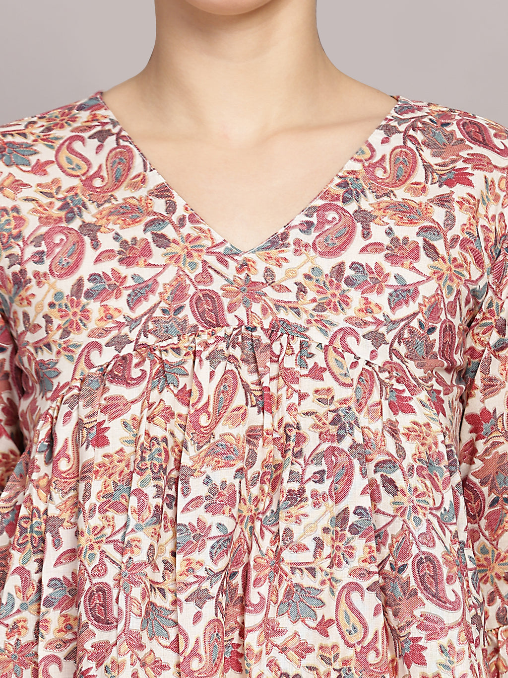TrendRush Women V-Neck Pink Paisley Printed Top