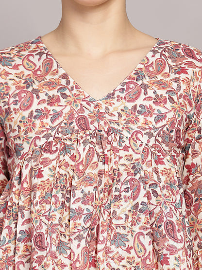 TrendRush Women V-Neck Pink Paisley Printed Top