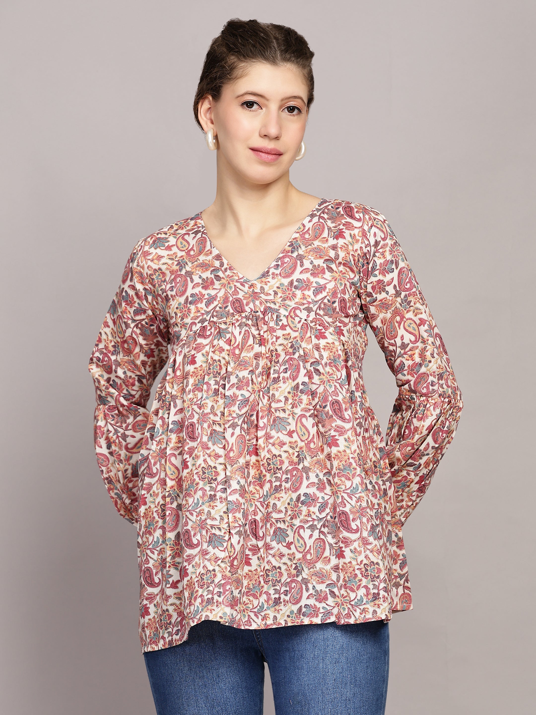 Paisley Printed V-Neck Top