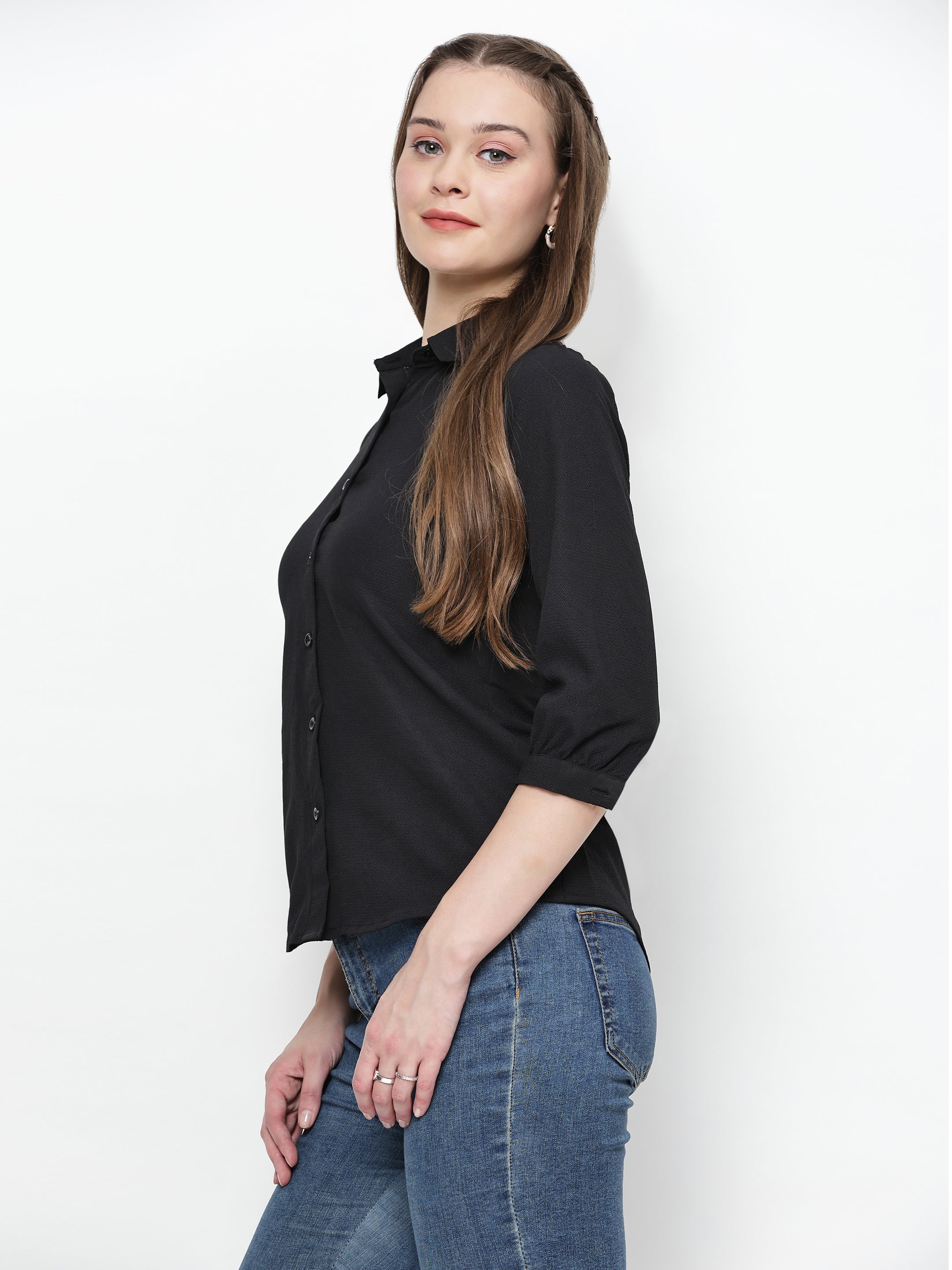 Solid Button Down Office Wear Collared Shirt