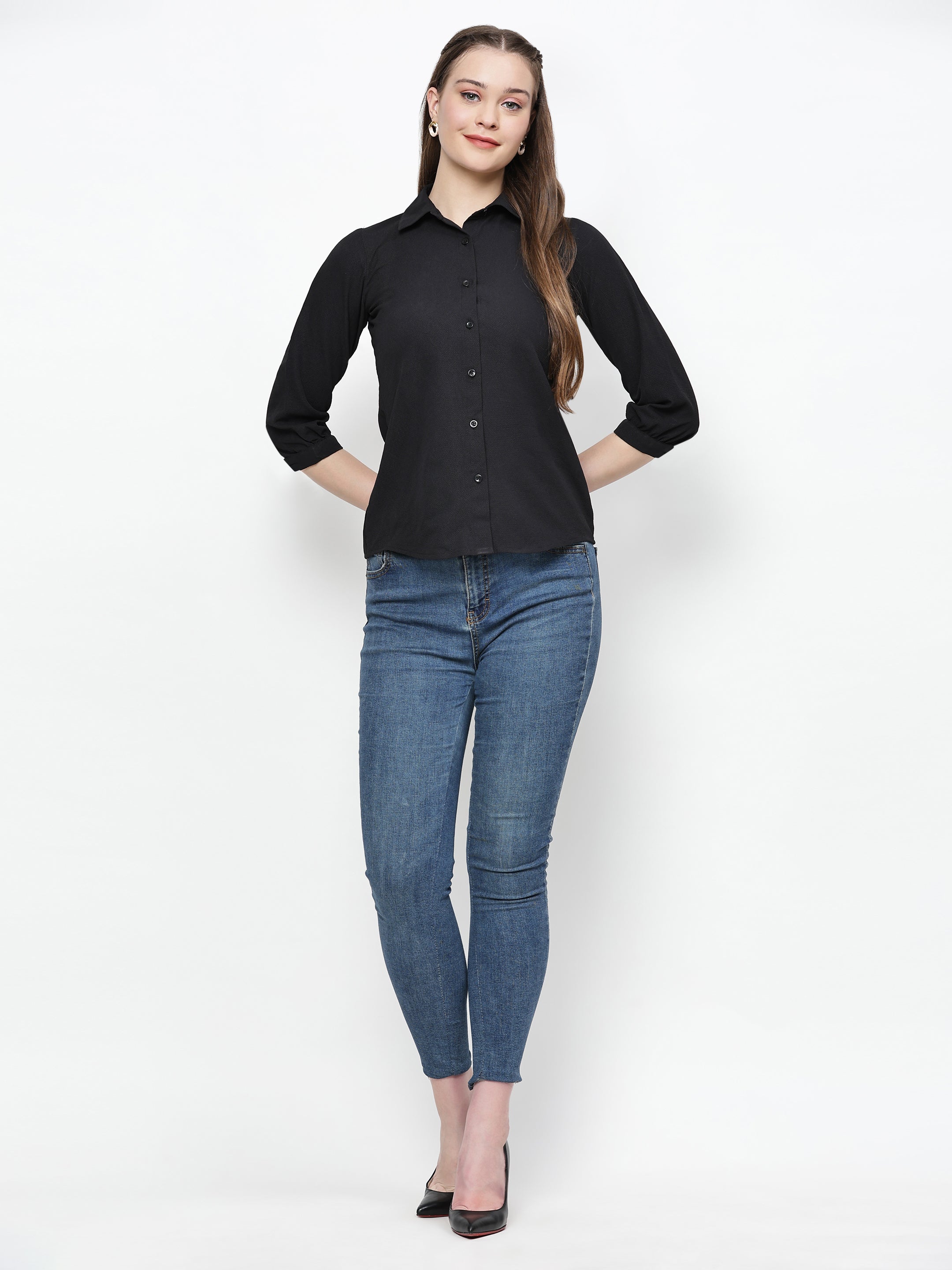 Solid Button Down Office Wear Collared Shirt