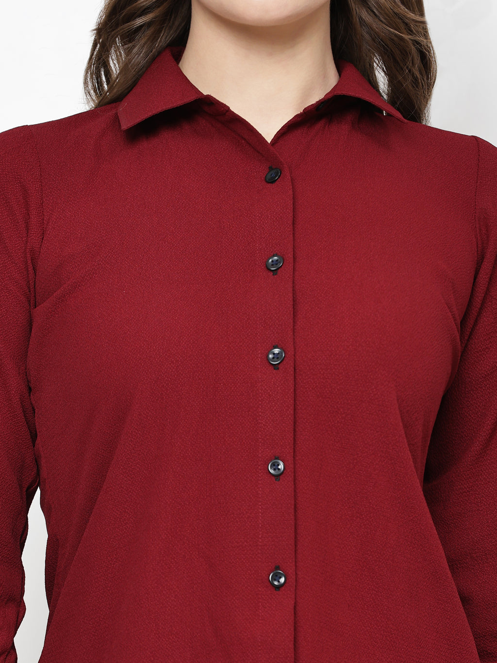 TrendRush Women Solid Maroon Collared Shirt