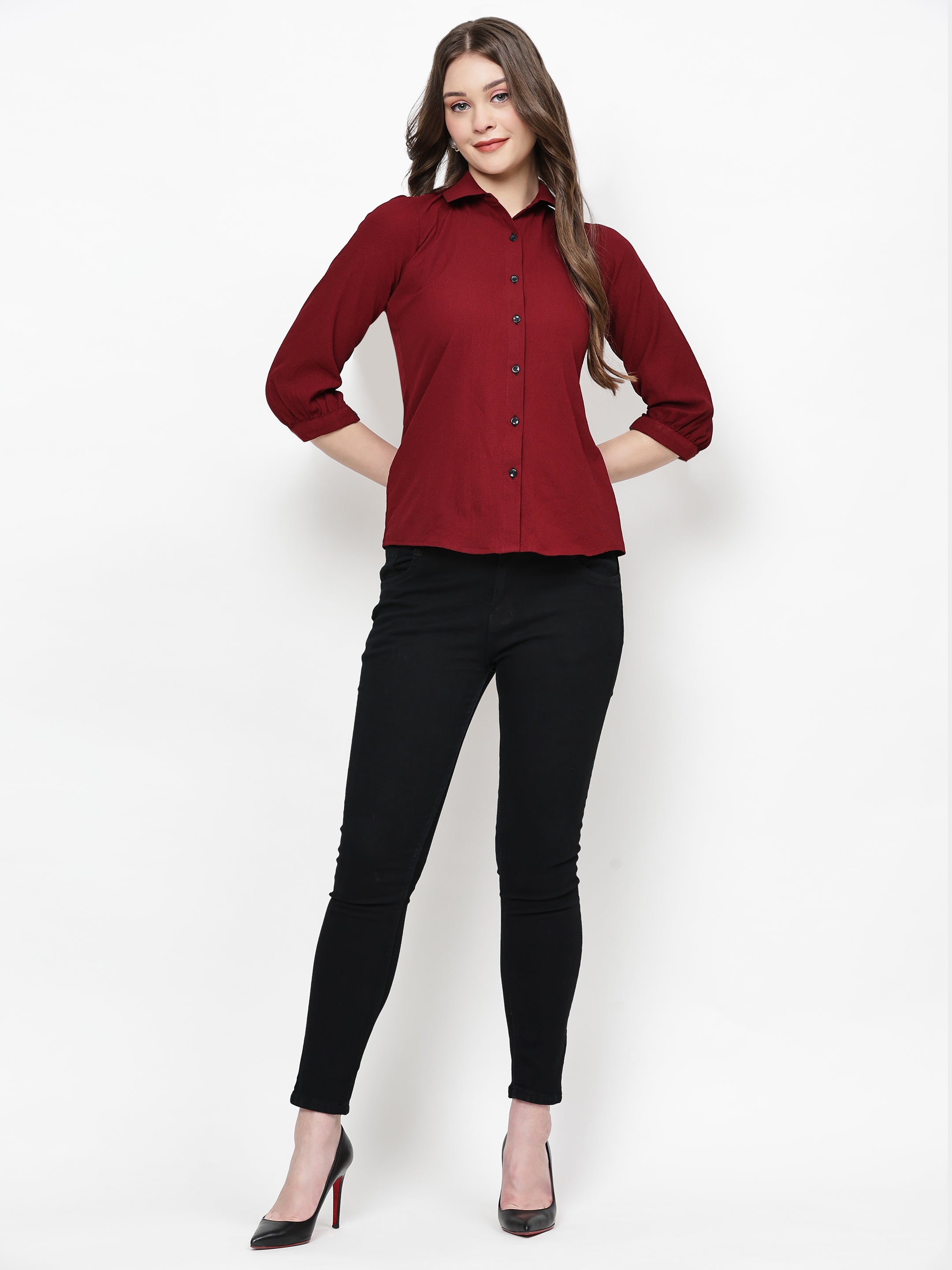Solid Button Down Office Wear Collared Shirt