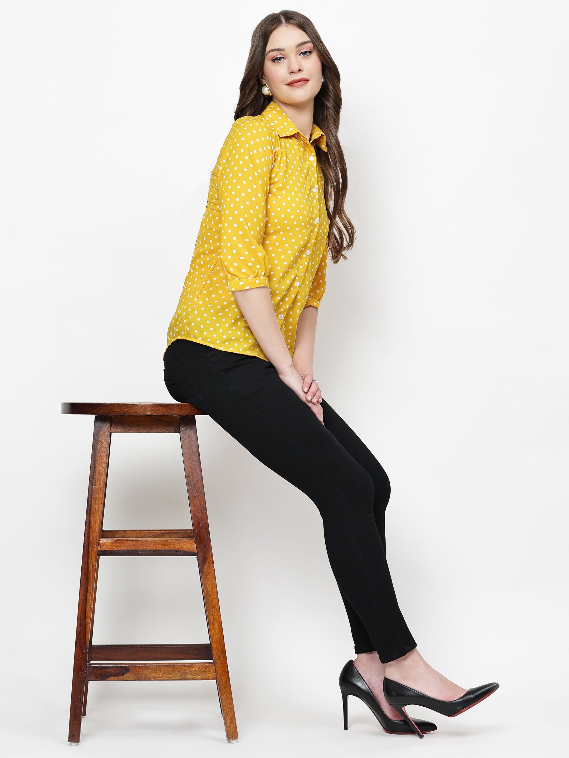 Polka Printed Button Down Collared Shirt