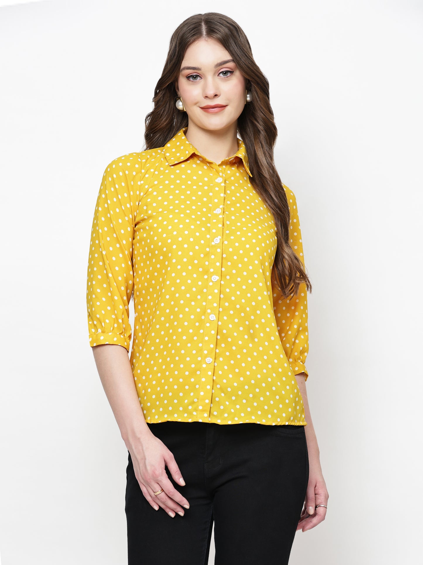 TrendRush Women Yellow Polka Printed Shirts
