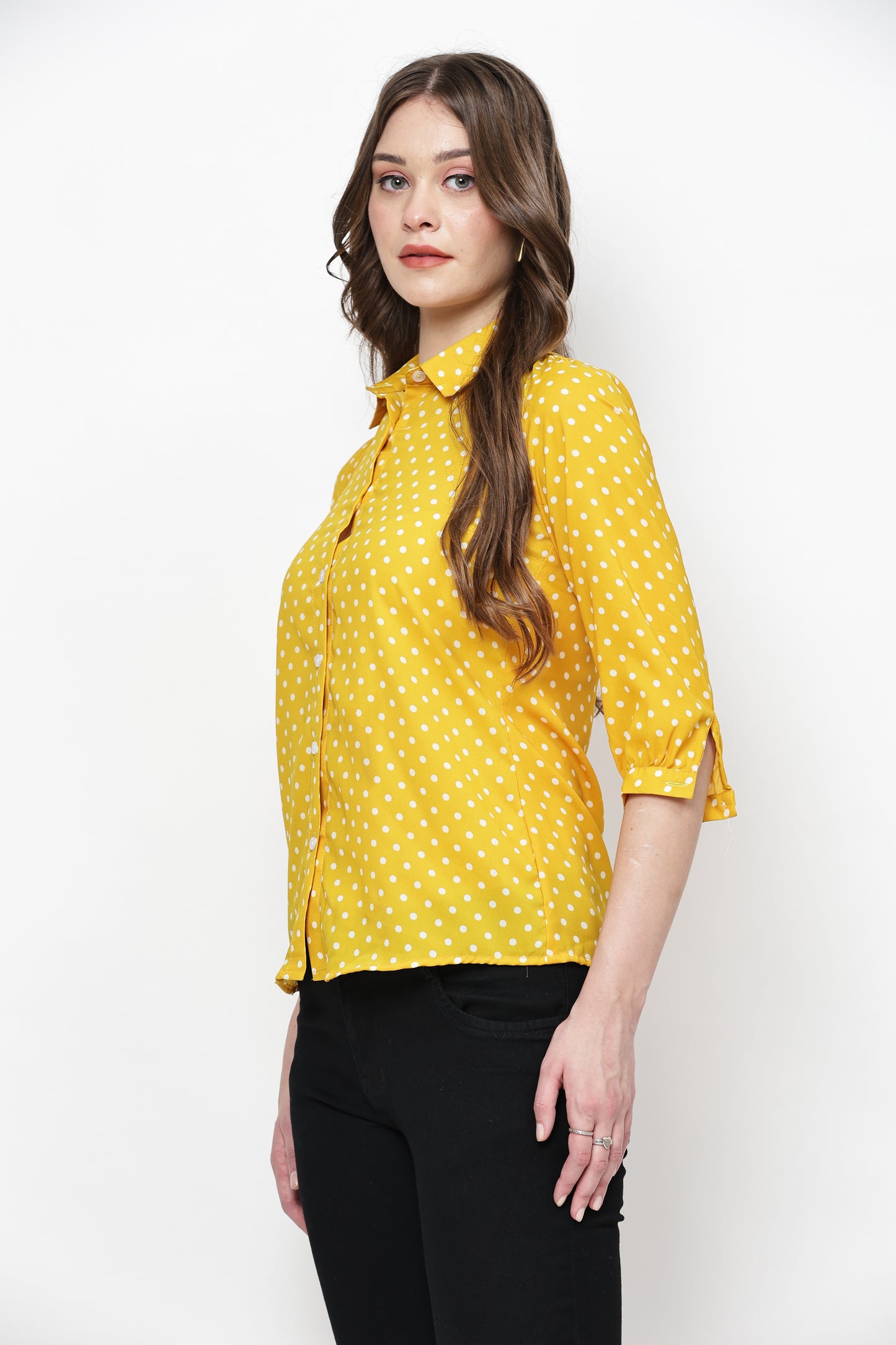 TrendRush Women Yellow Polka Printed Shirts