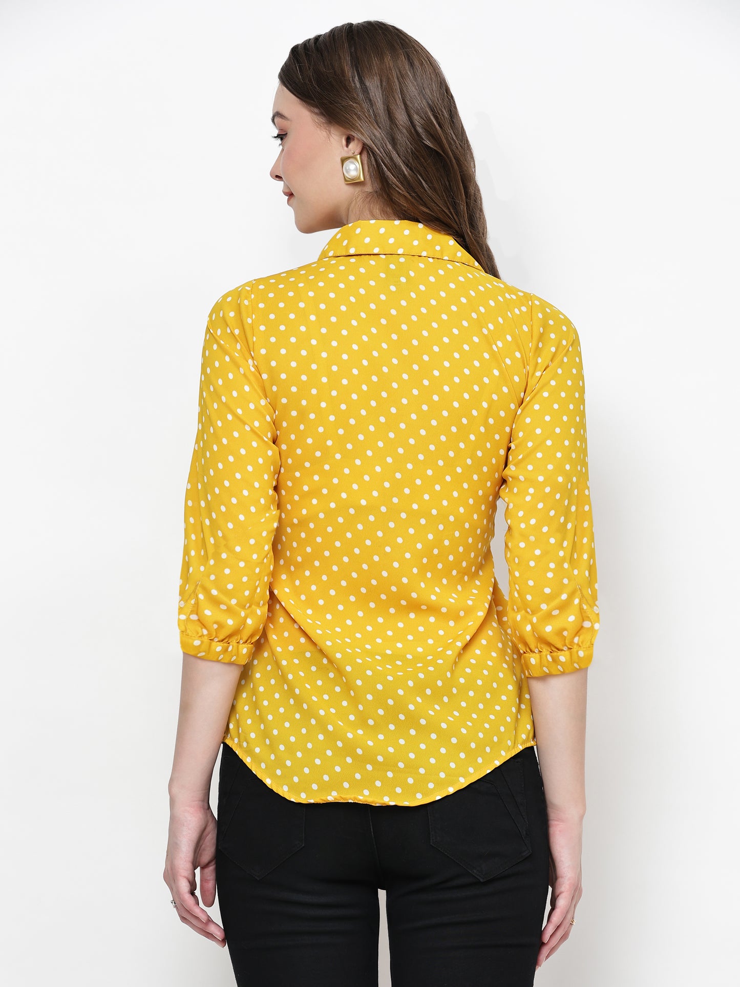 TrendRush Women Yellow Polka Printed Shirts