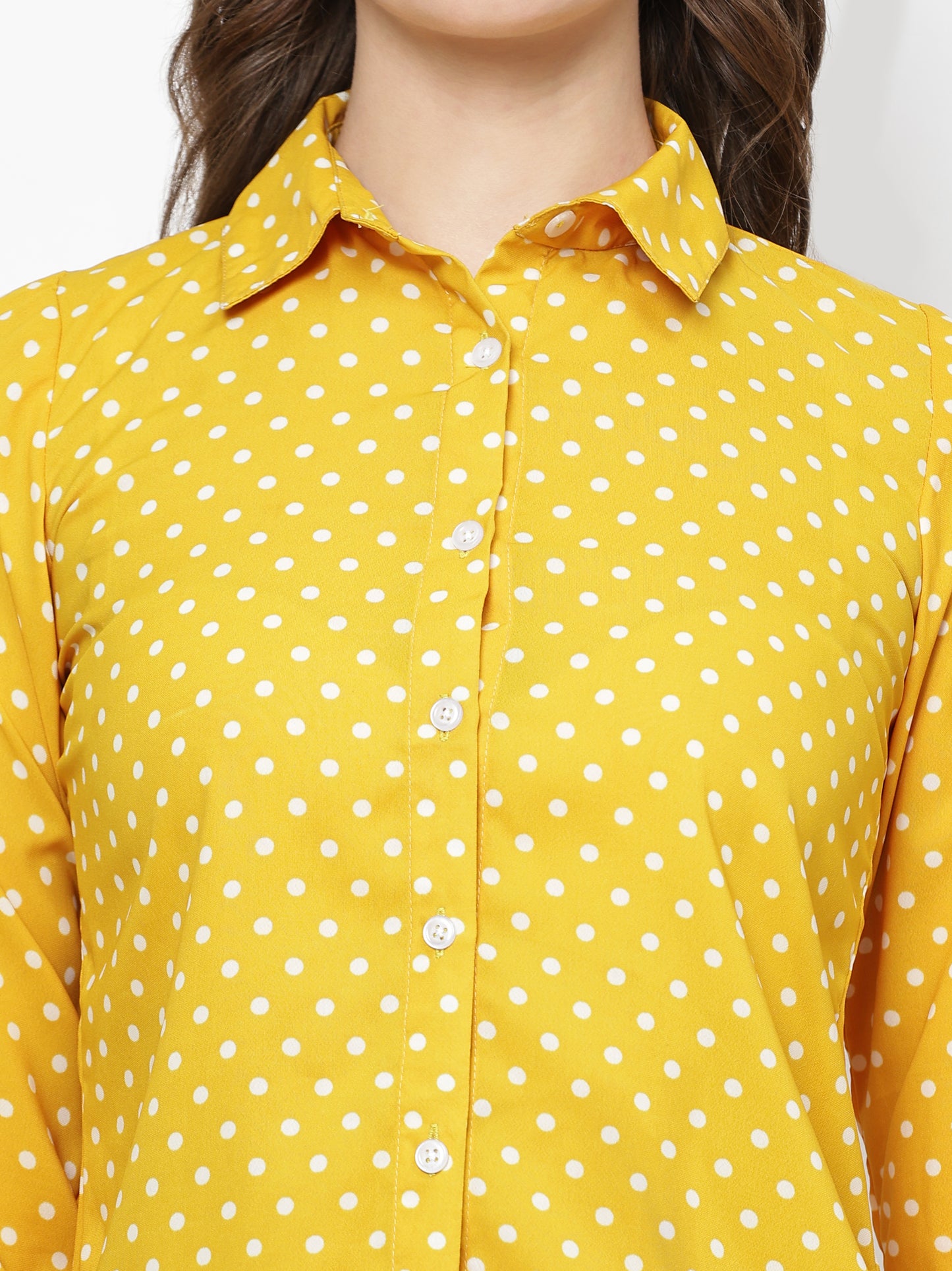 TrendRush Women Yellow Polka Printed Shirts