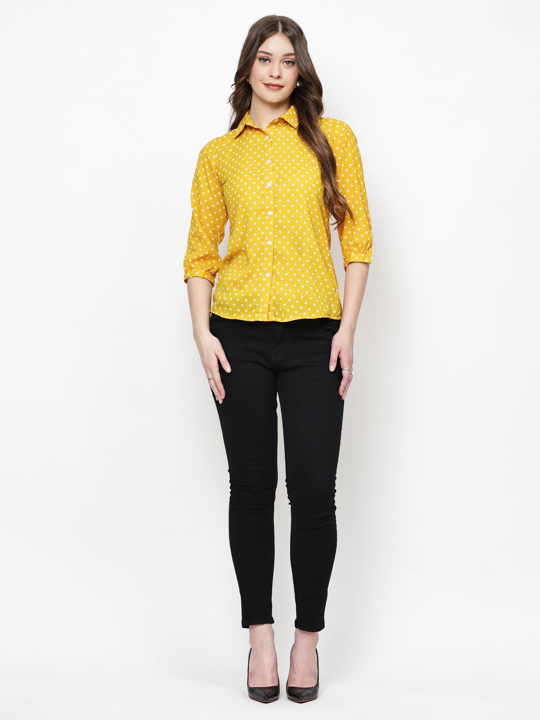 Polka Printed Button Down Collared Shirt