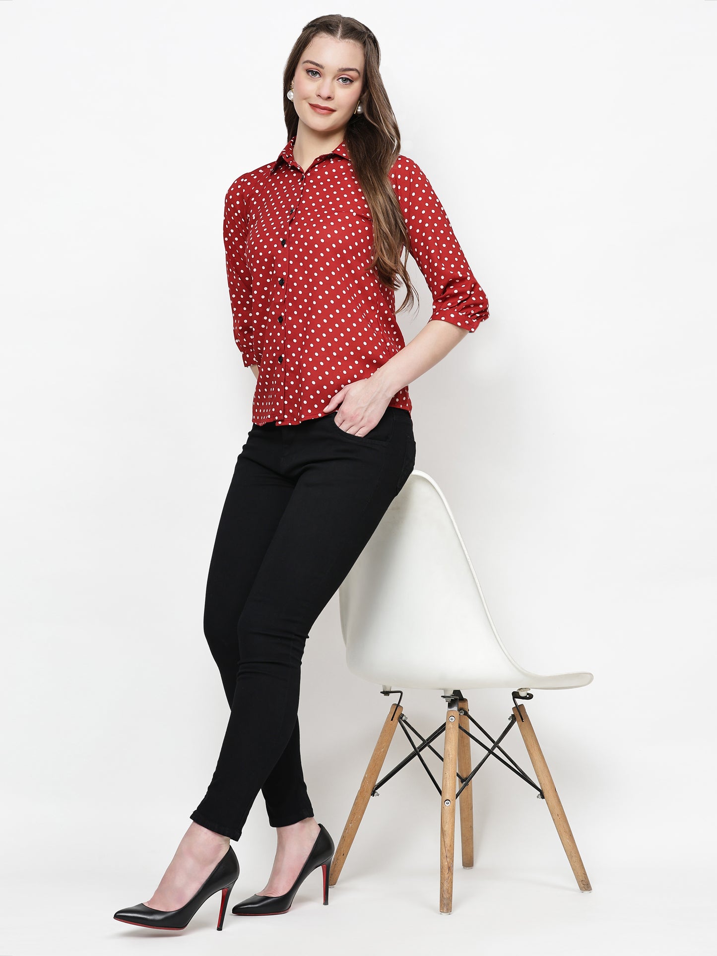 TrendRush Women Red Polka Printed Shirts