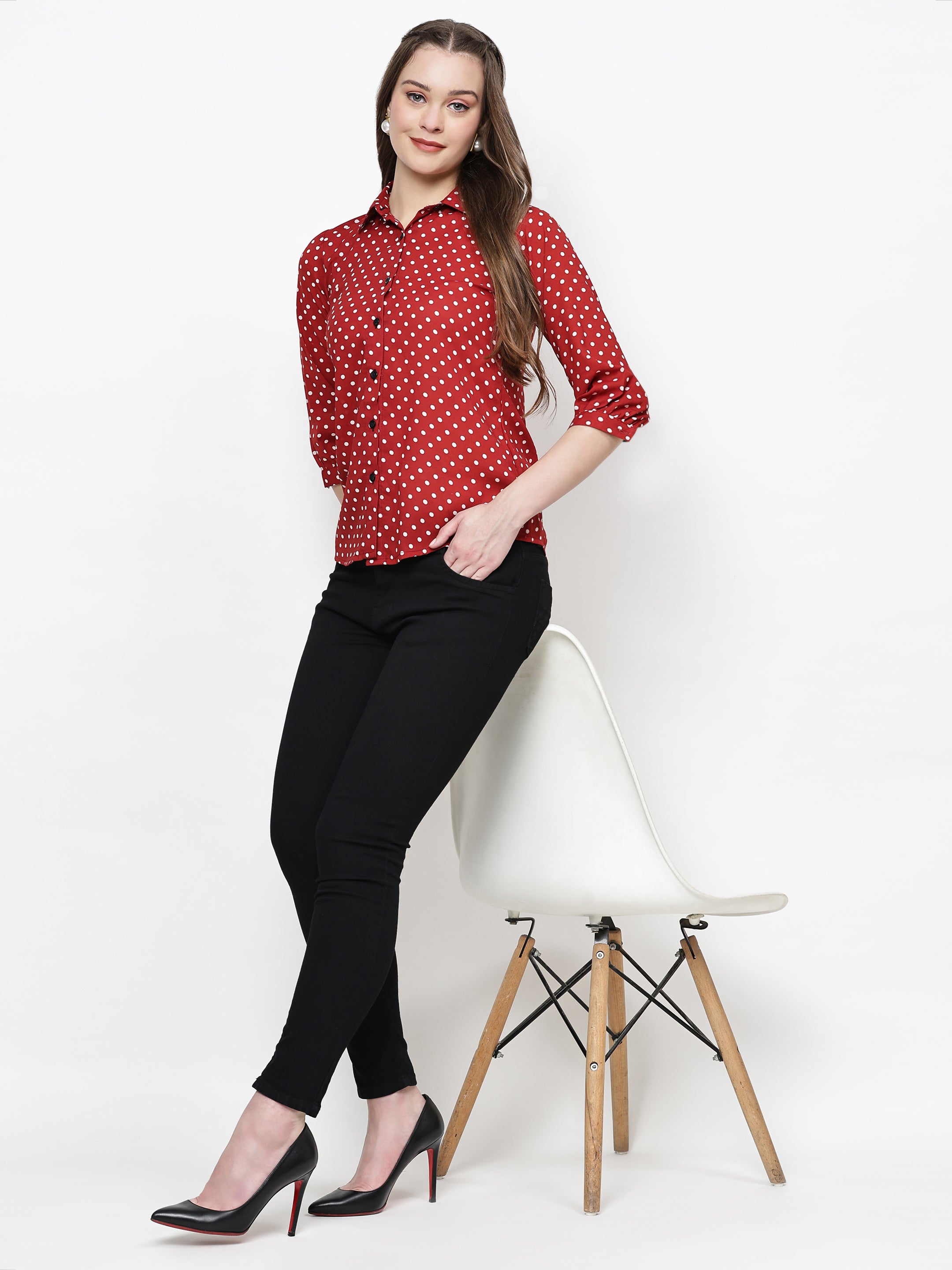 Polka Printed Button Down Collared Shirt