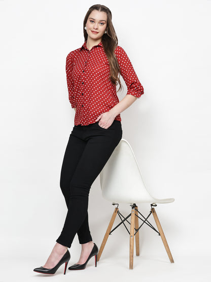 TrendRush Women Red Polka Printed Shirts