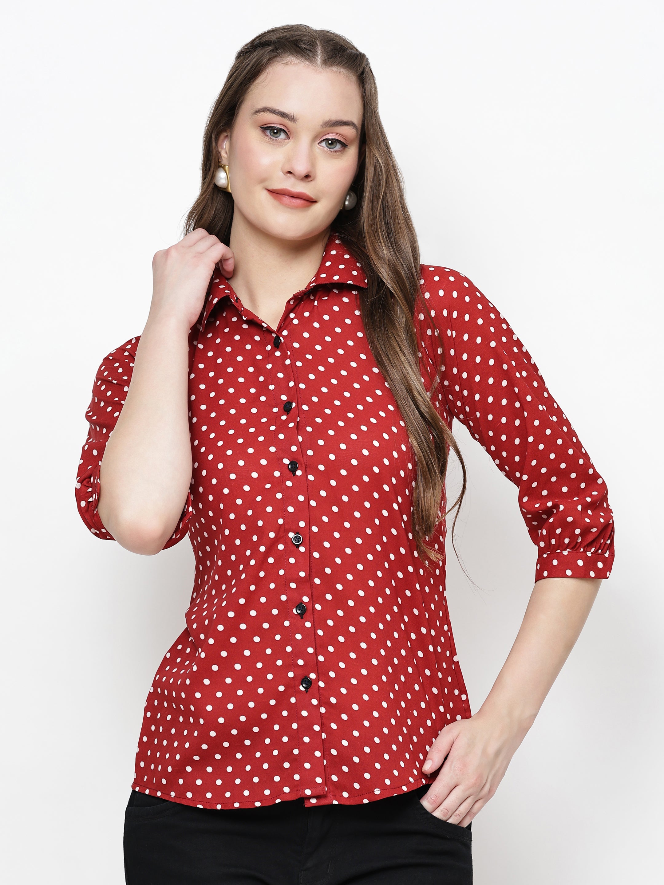 Polka Printed Button Down Collared Shirt