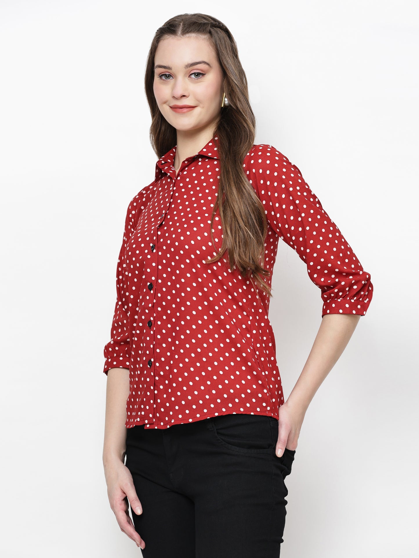 TrendRush Women Red Polka Printed Shirts