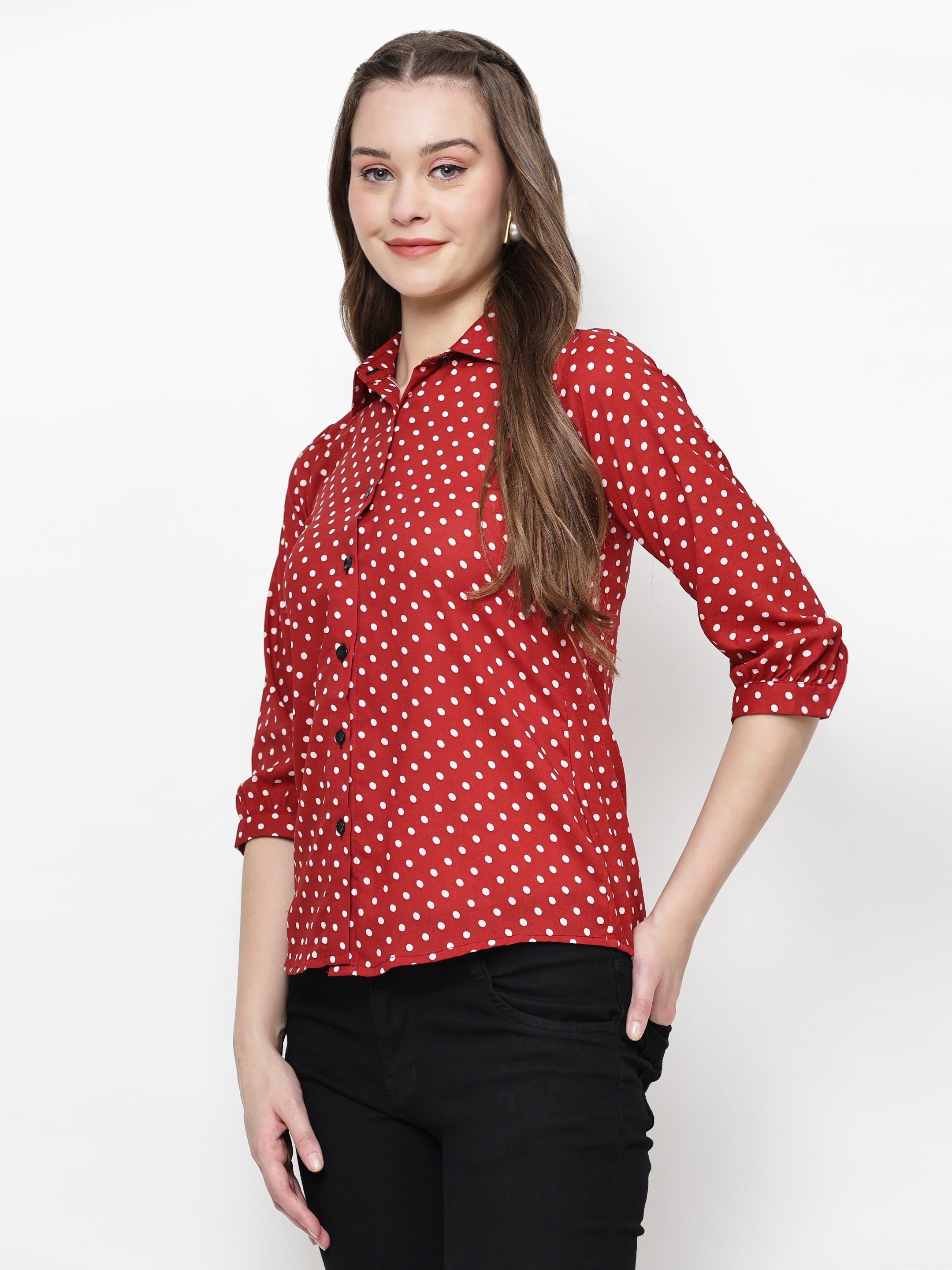 Polka Printed Button Down Collared Shirt