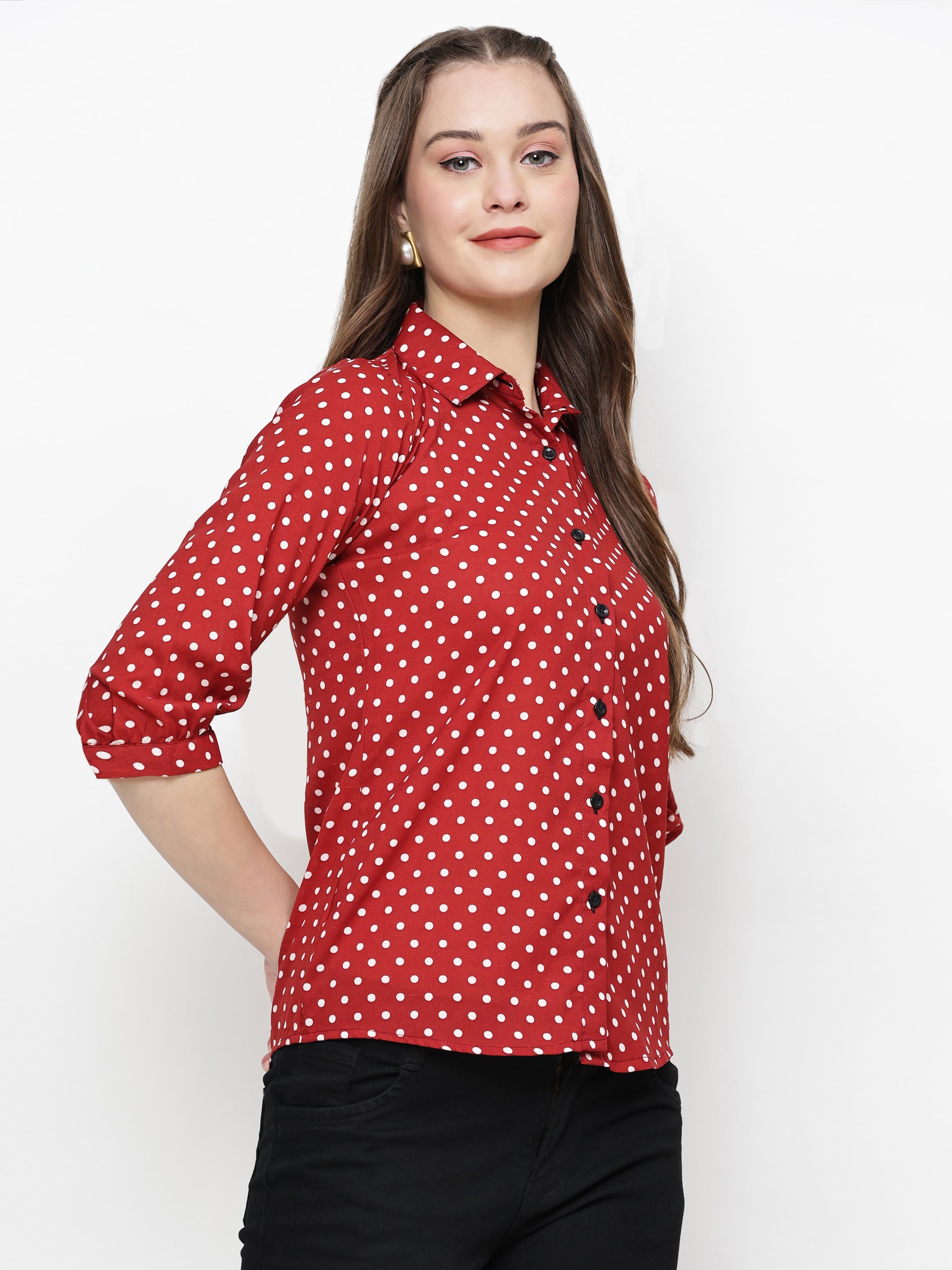 Polka Printed Button Down Collared Shirt
