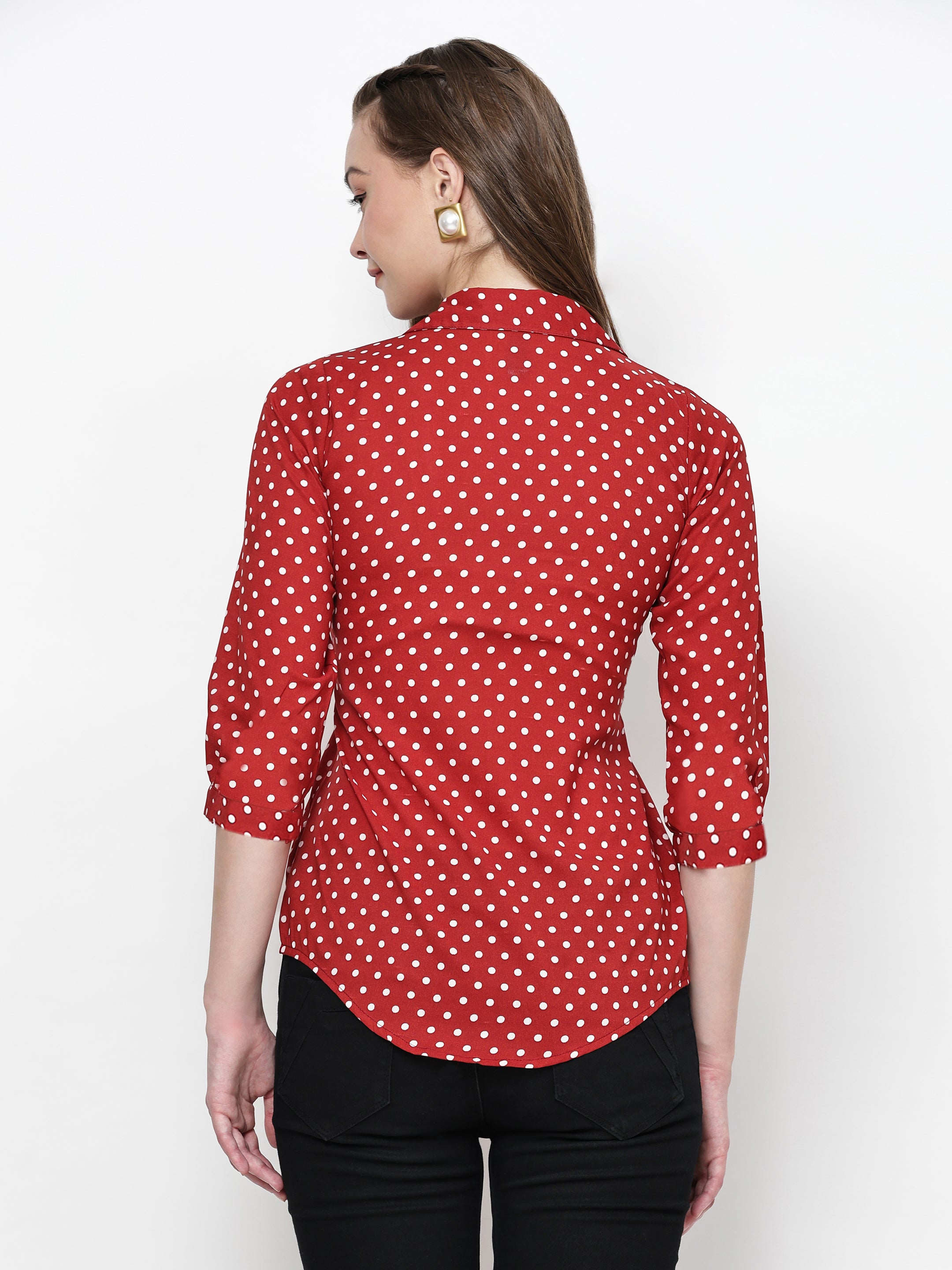 Polka Printed Button Down Collared Shirt