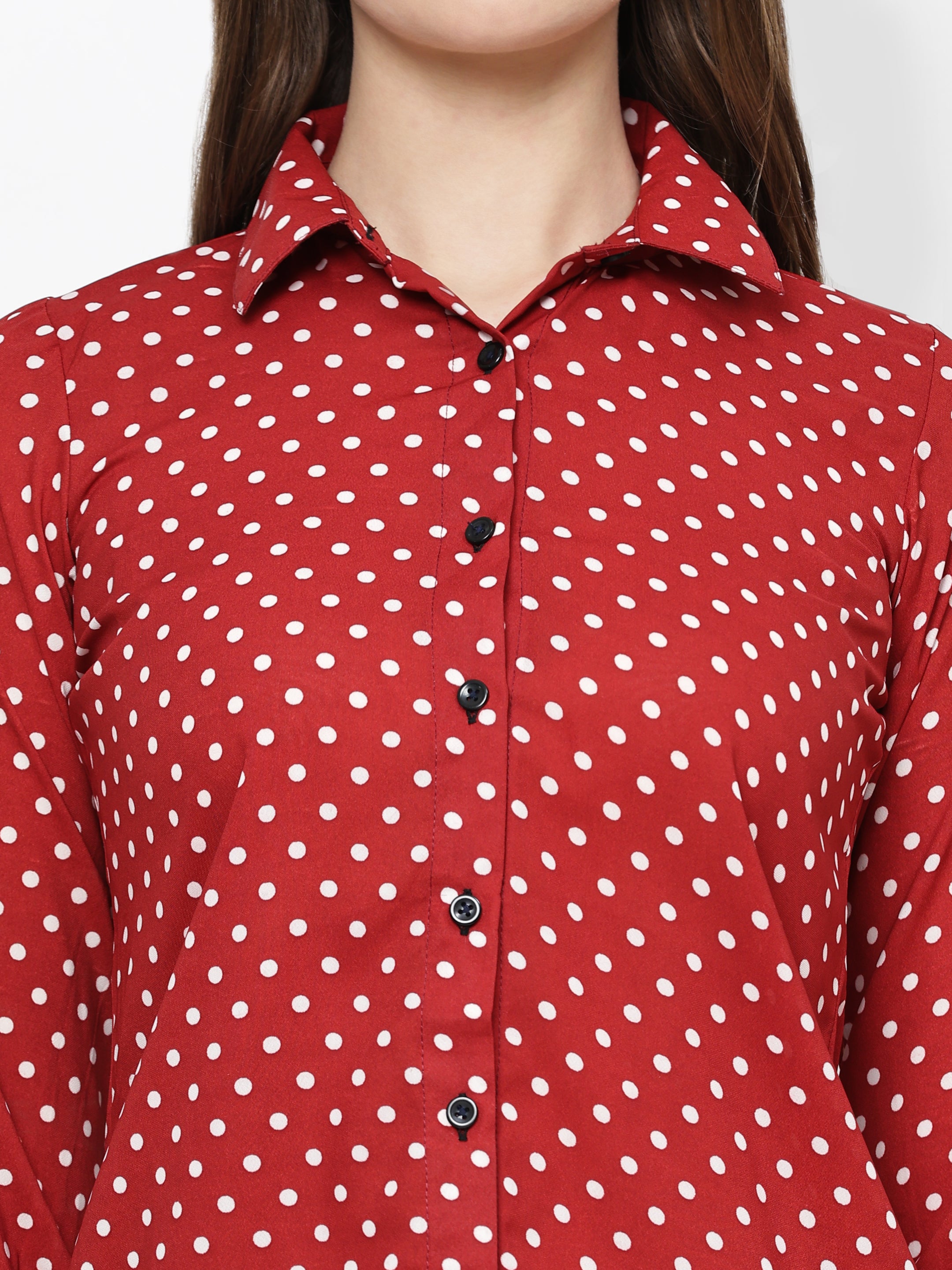 Polka Printed Button Down Collared Shirt