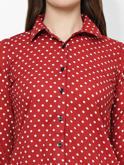 TrendRush Women Red Polka Printed Shirts