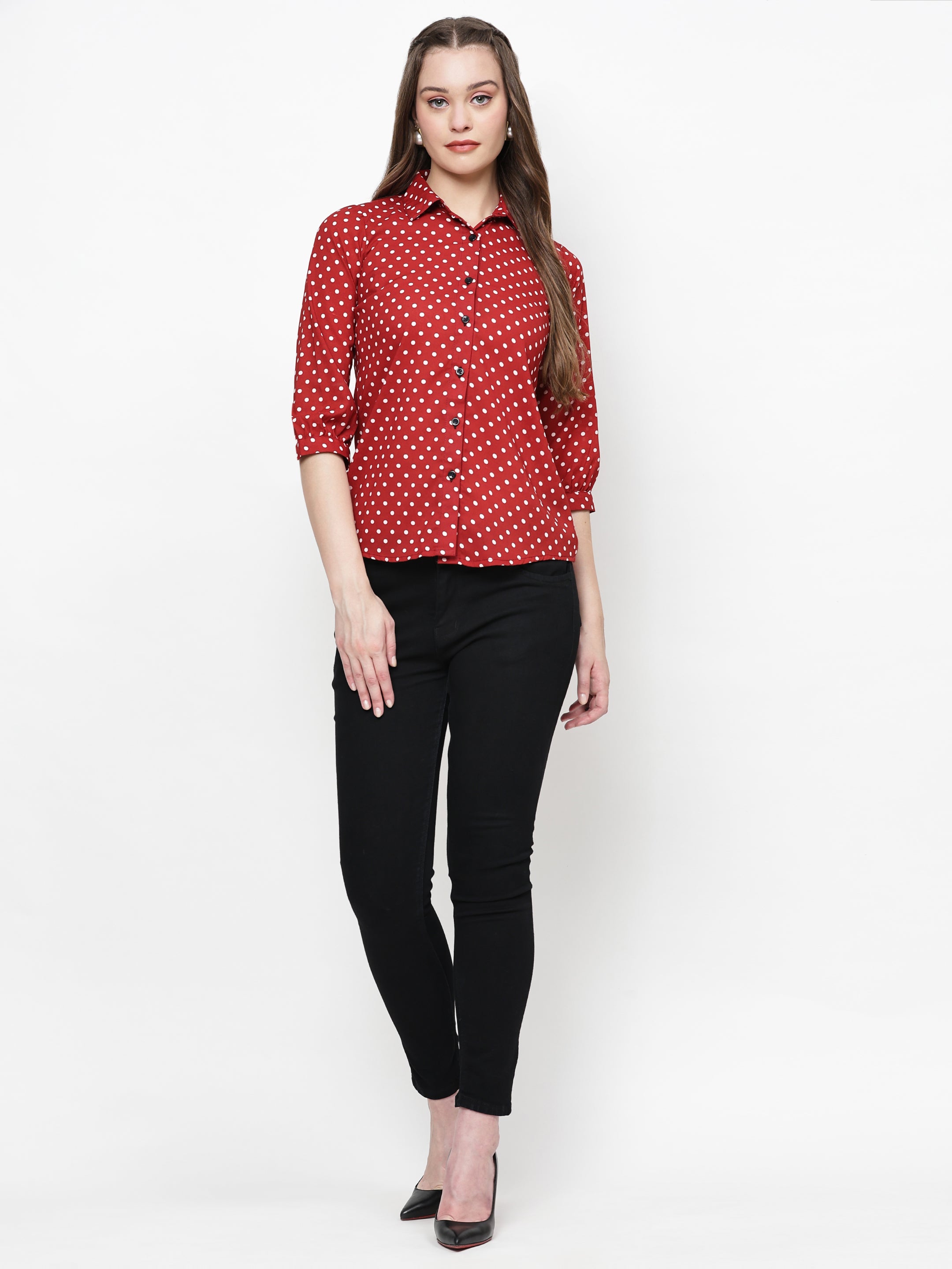 Polka Printed Button Down Collared Shirt