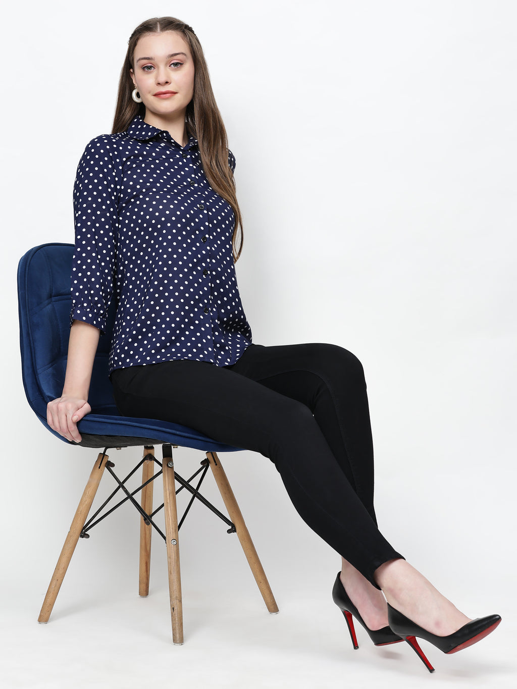 TrendRush Women Blue Polka Printed Shirts