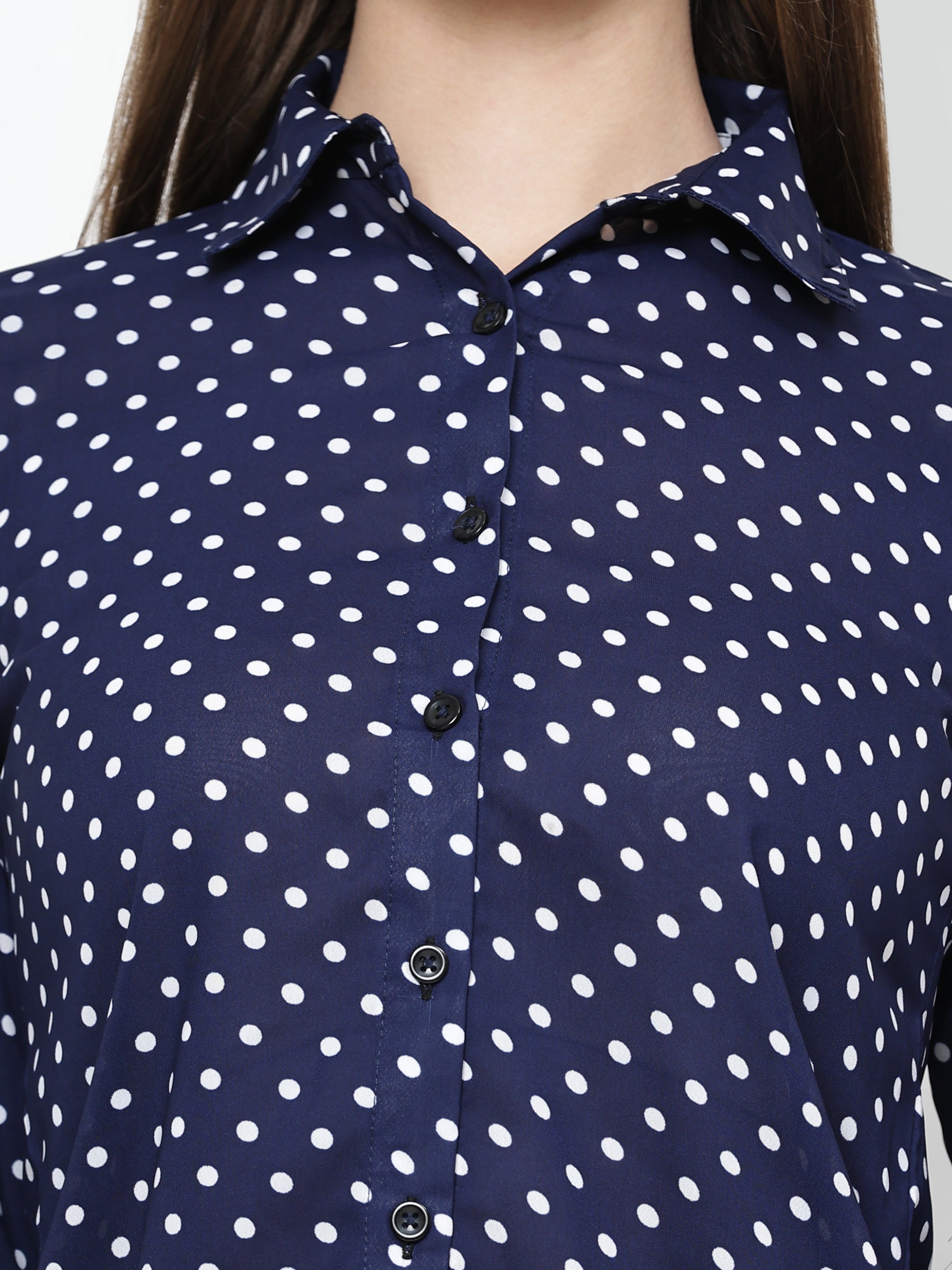 Polka Printed Button Down Collared Shirt