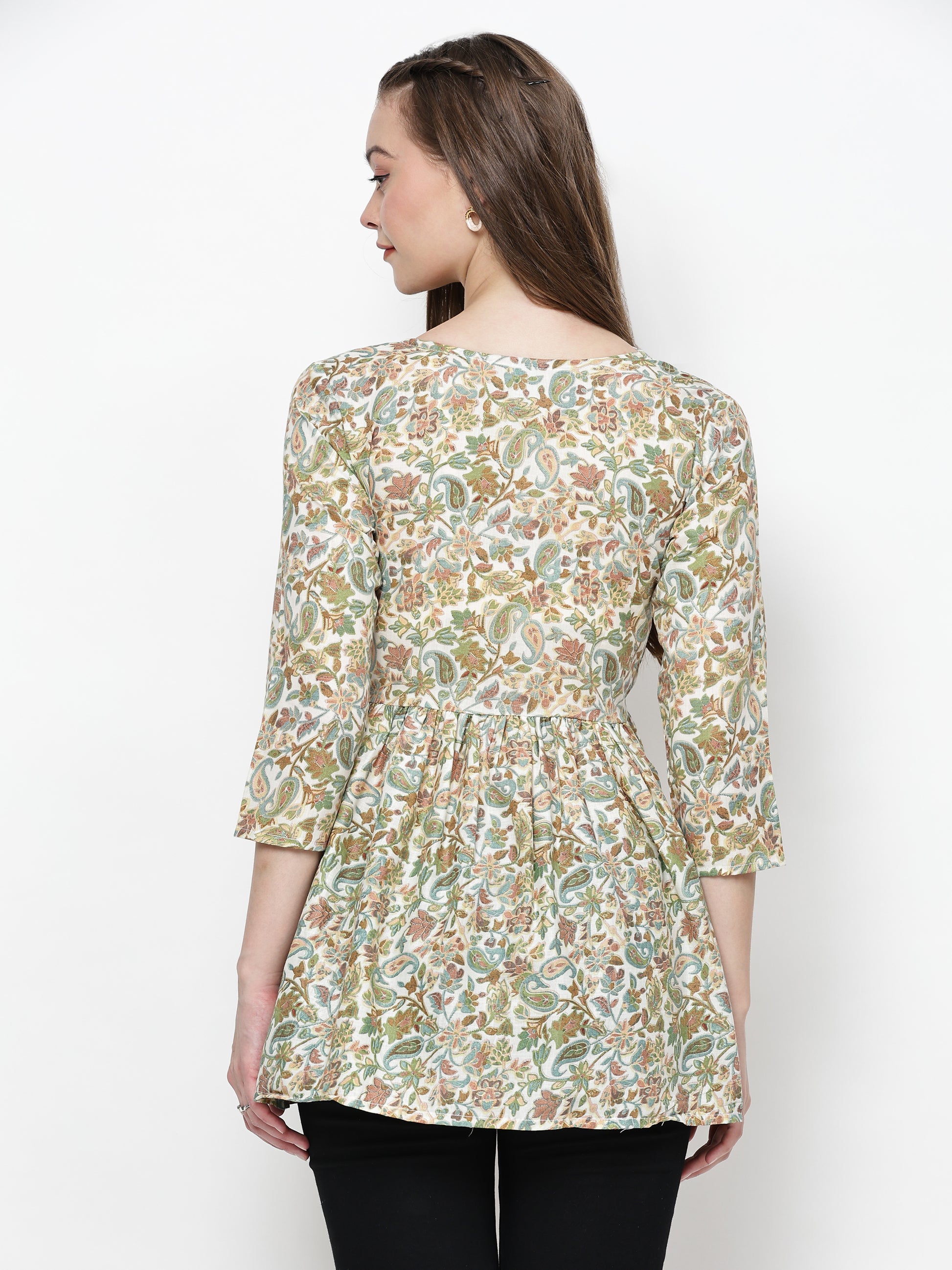 TrendRush Women Green Paisley V-Neck Wrap Top