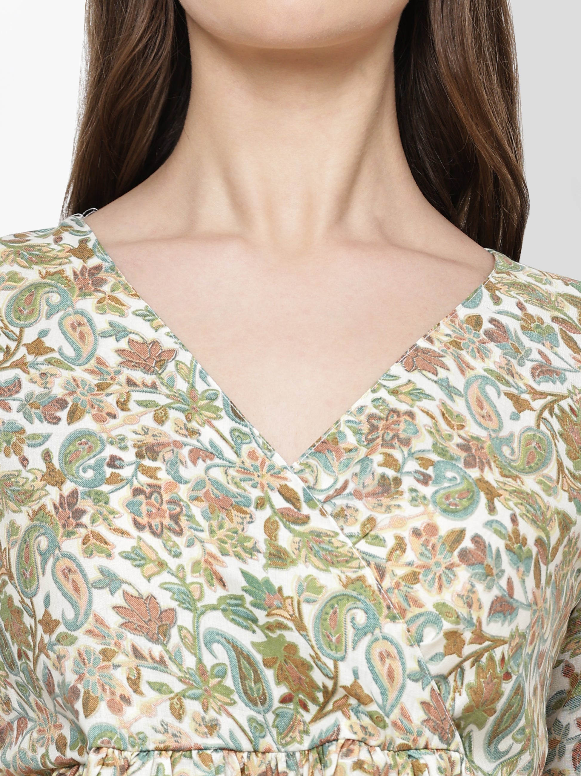 TrendRush Women Green Paisley V-Neck Wrap Top