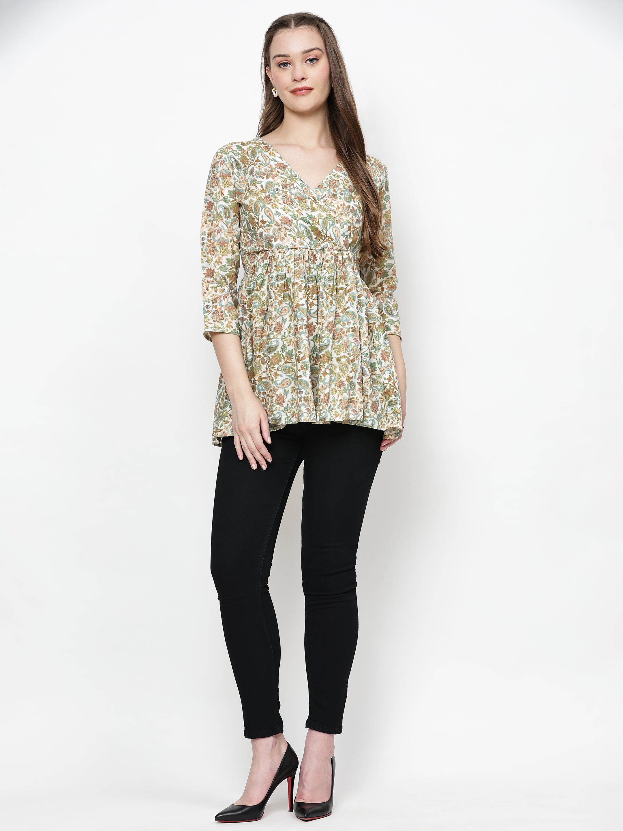 TrendRush Women Paisley V-Neck Wrap Top