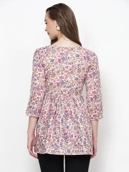 TrendRush Women Purple Paisley V-Neck Wrap Top