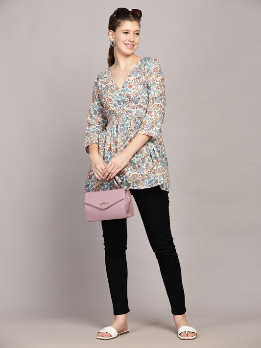 TrendRush Women Paisley Blue V-Neck Wrap Top