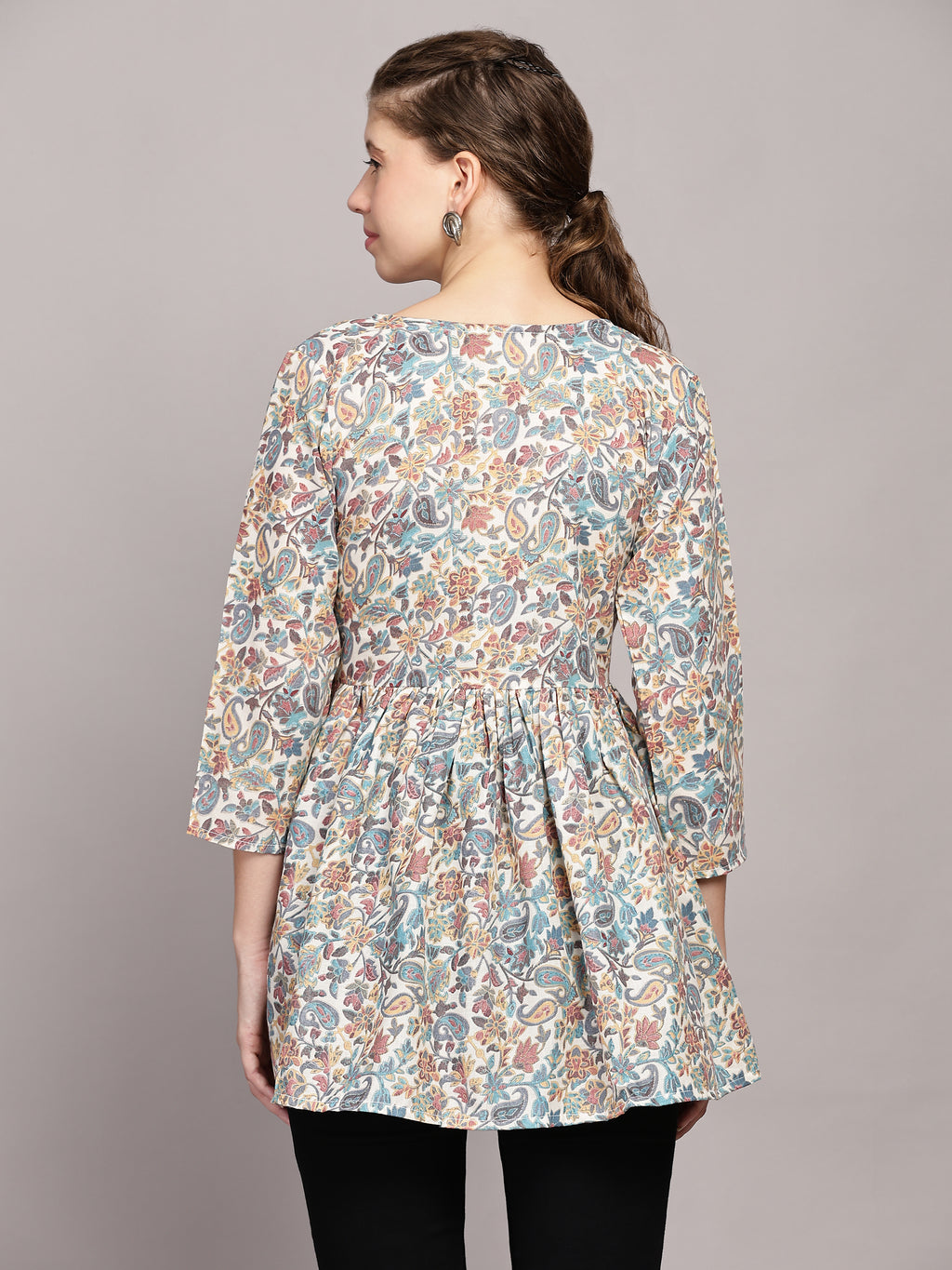 TrendRush Women Paisley Blue V-Neck Wrap Top
