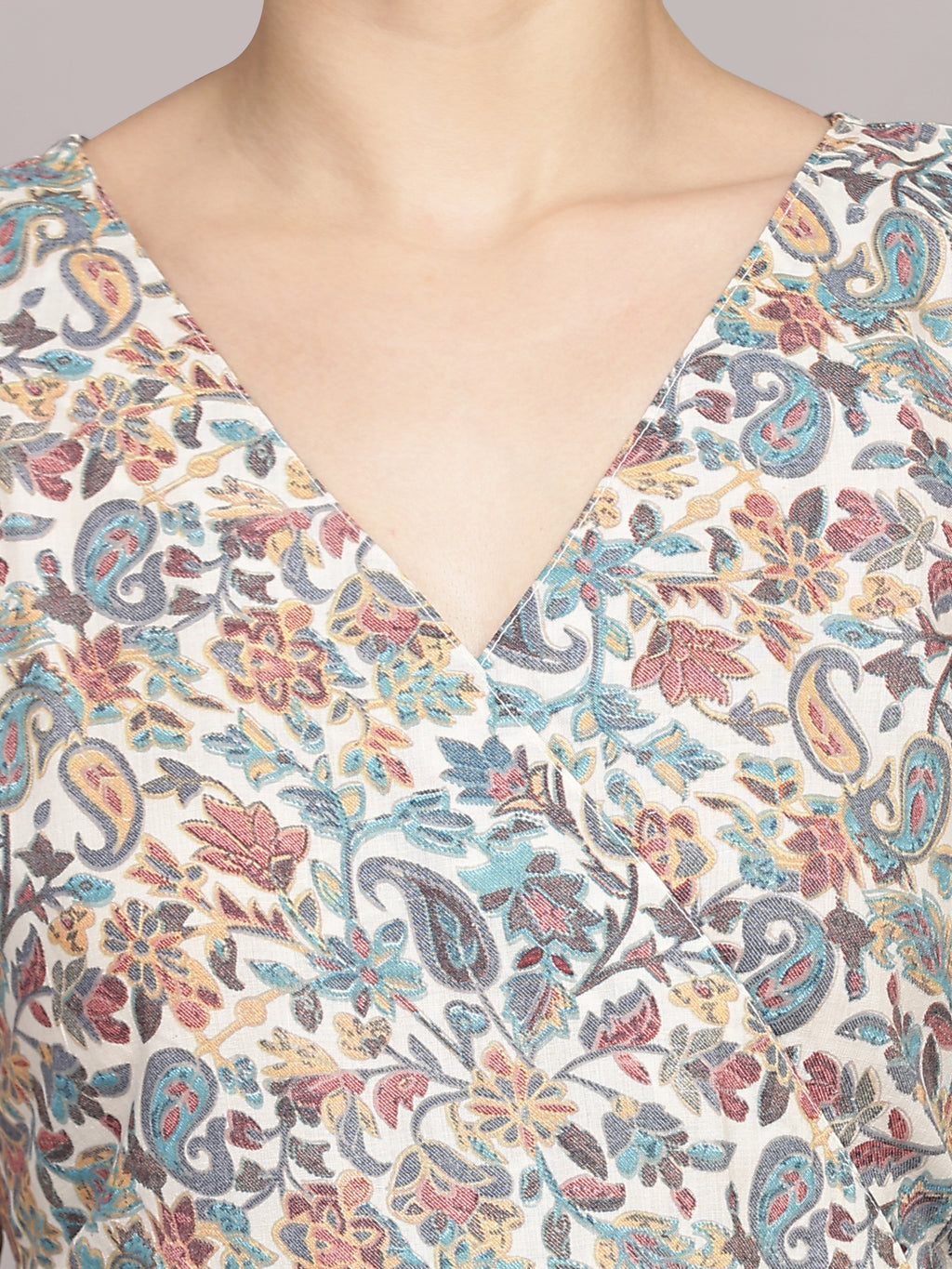 TrendRush Women Paisley Blue V-Neck Wrap Top