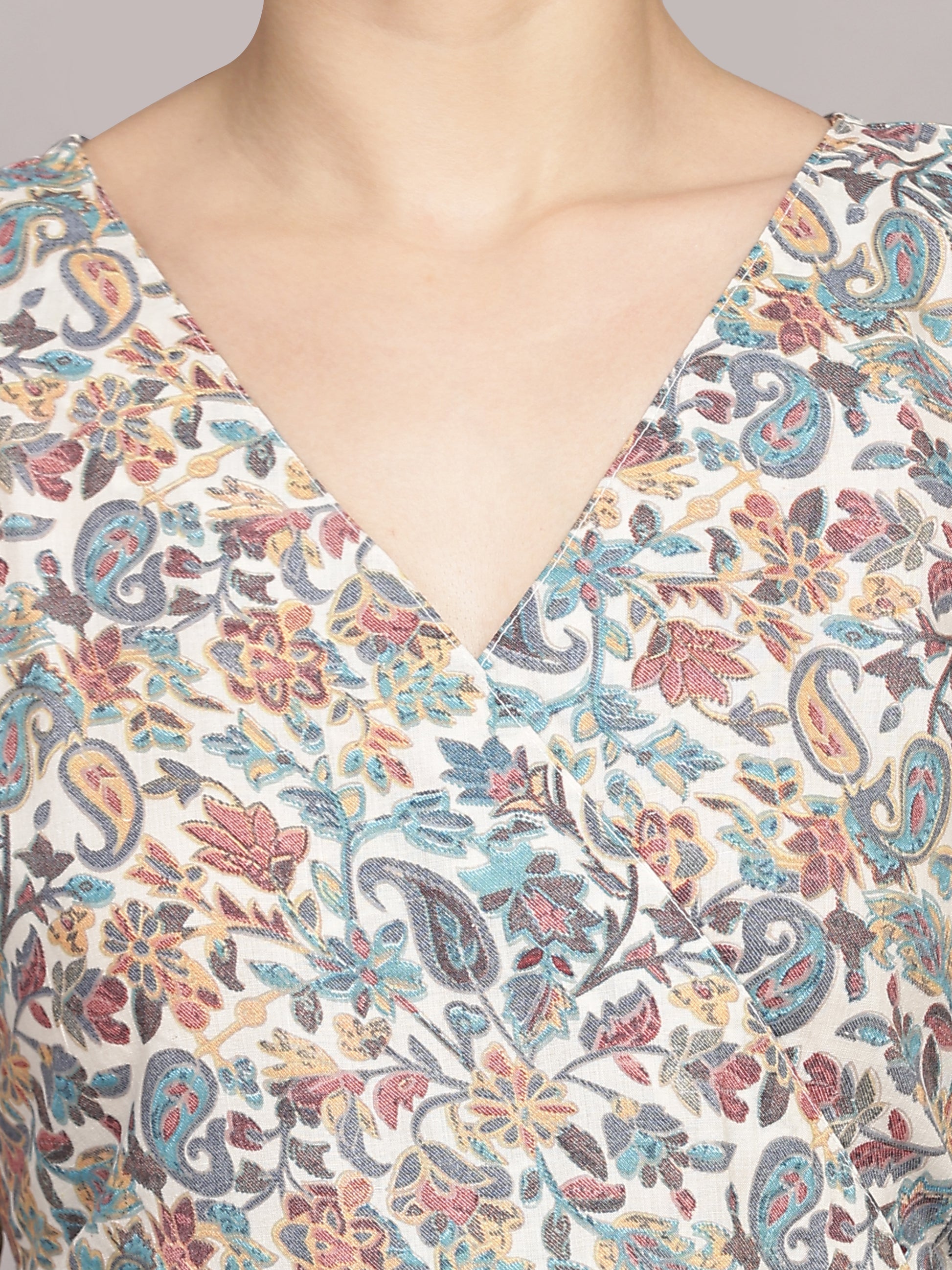TrendRush Women Paisley Blue V-Neck Wrap Top