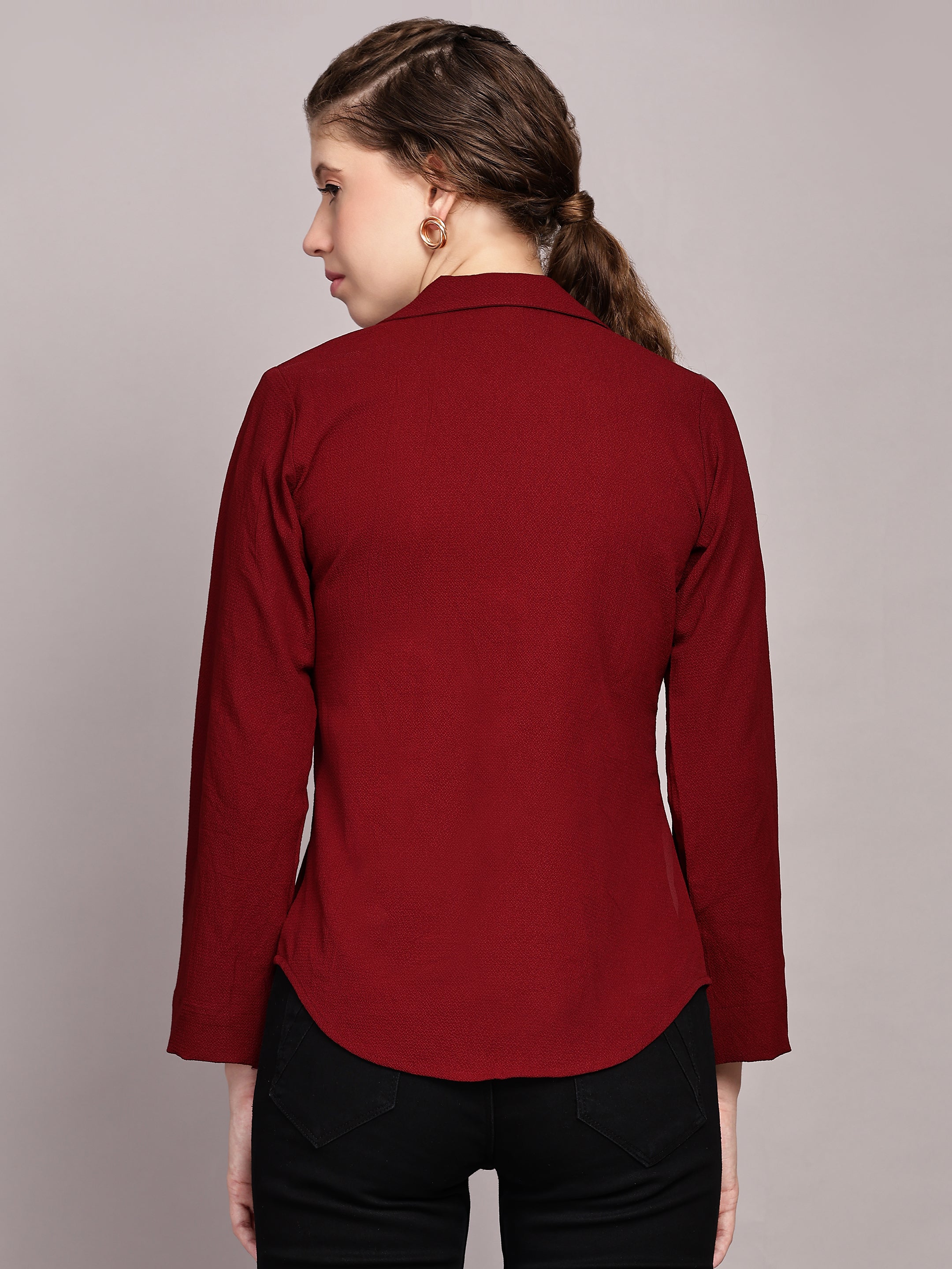 TrendRush Women Red Solid Shawl Collar Top