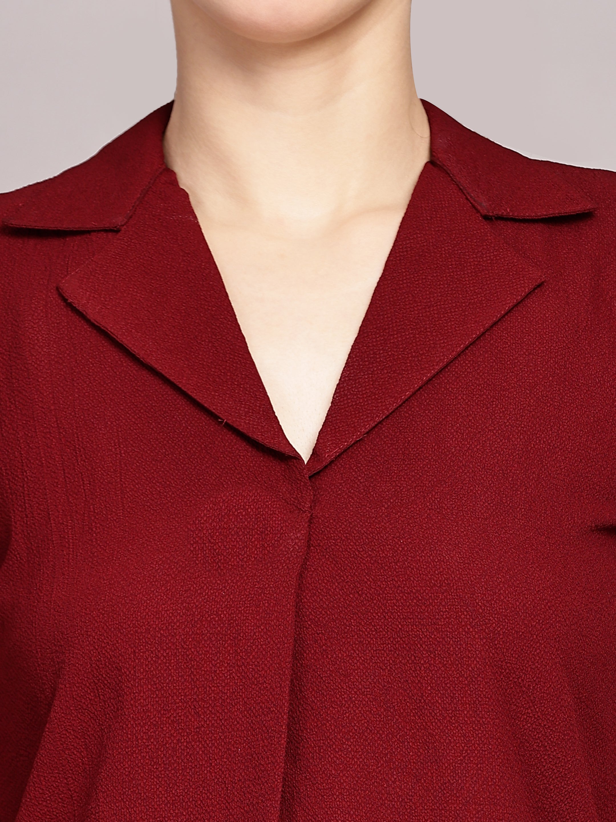 TrendRush Women Red Solid Shawl Collar Top