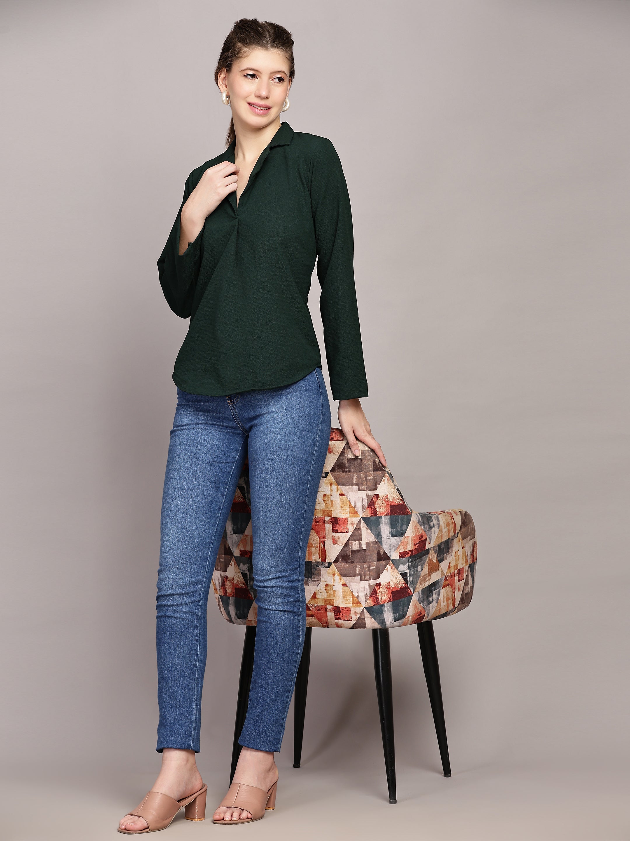 Lapel Collared Elegant Regular Fit Top