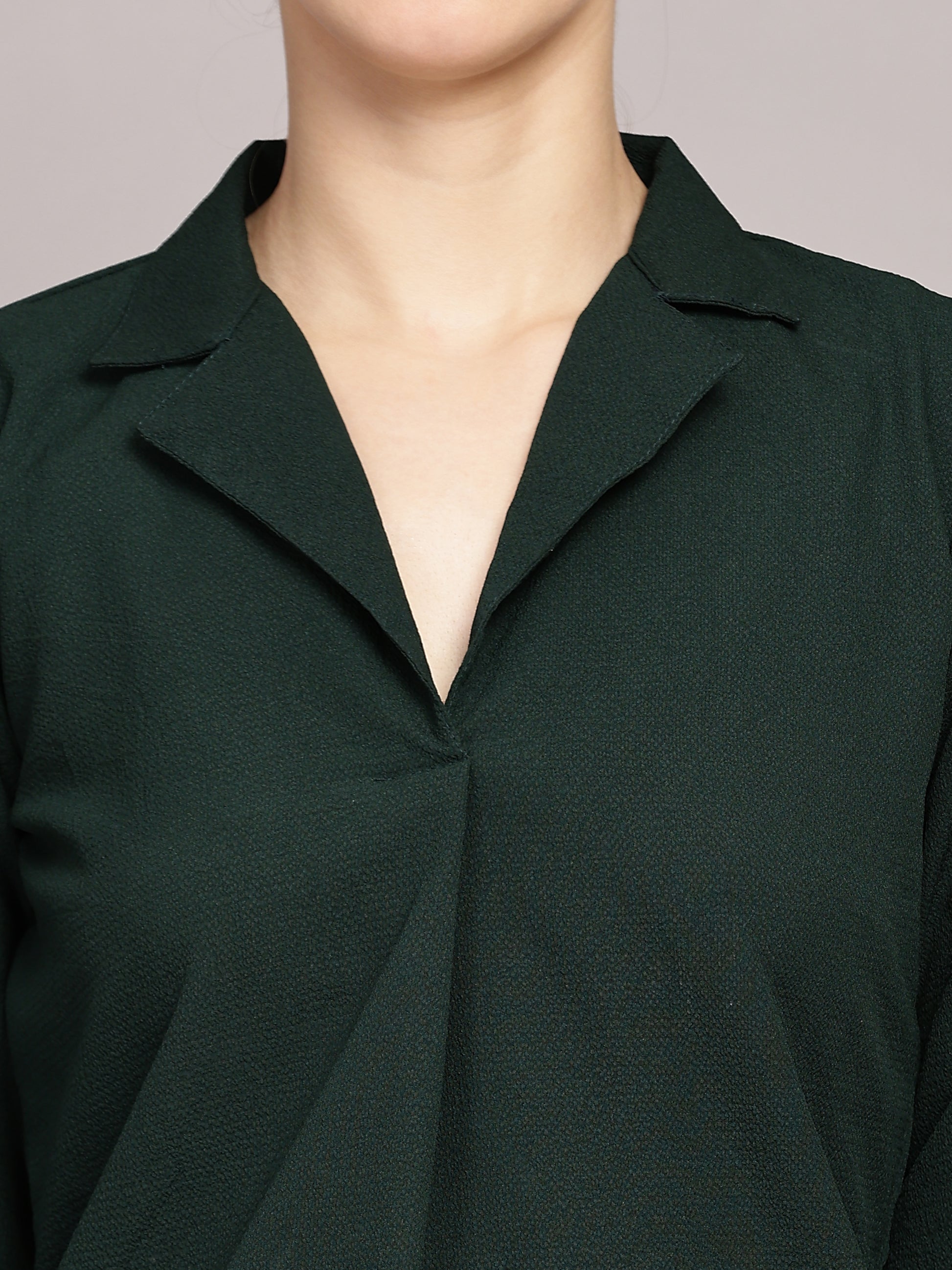 TrendRush Women Green Solid Shawl Collar Top