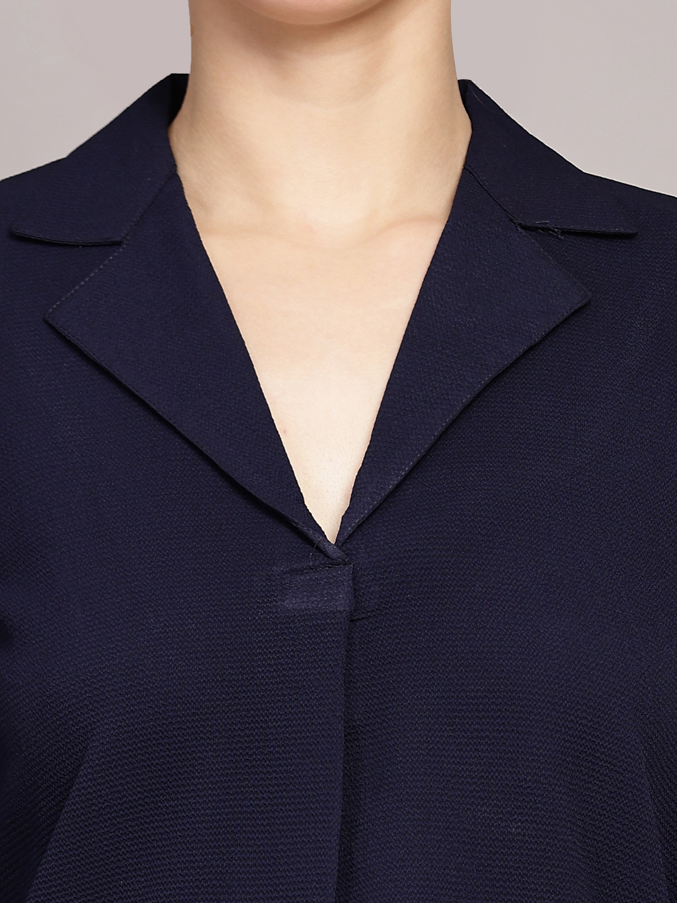 TrendRush Women Blue Solid Shawl Collar Top