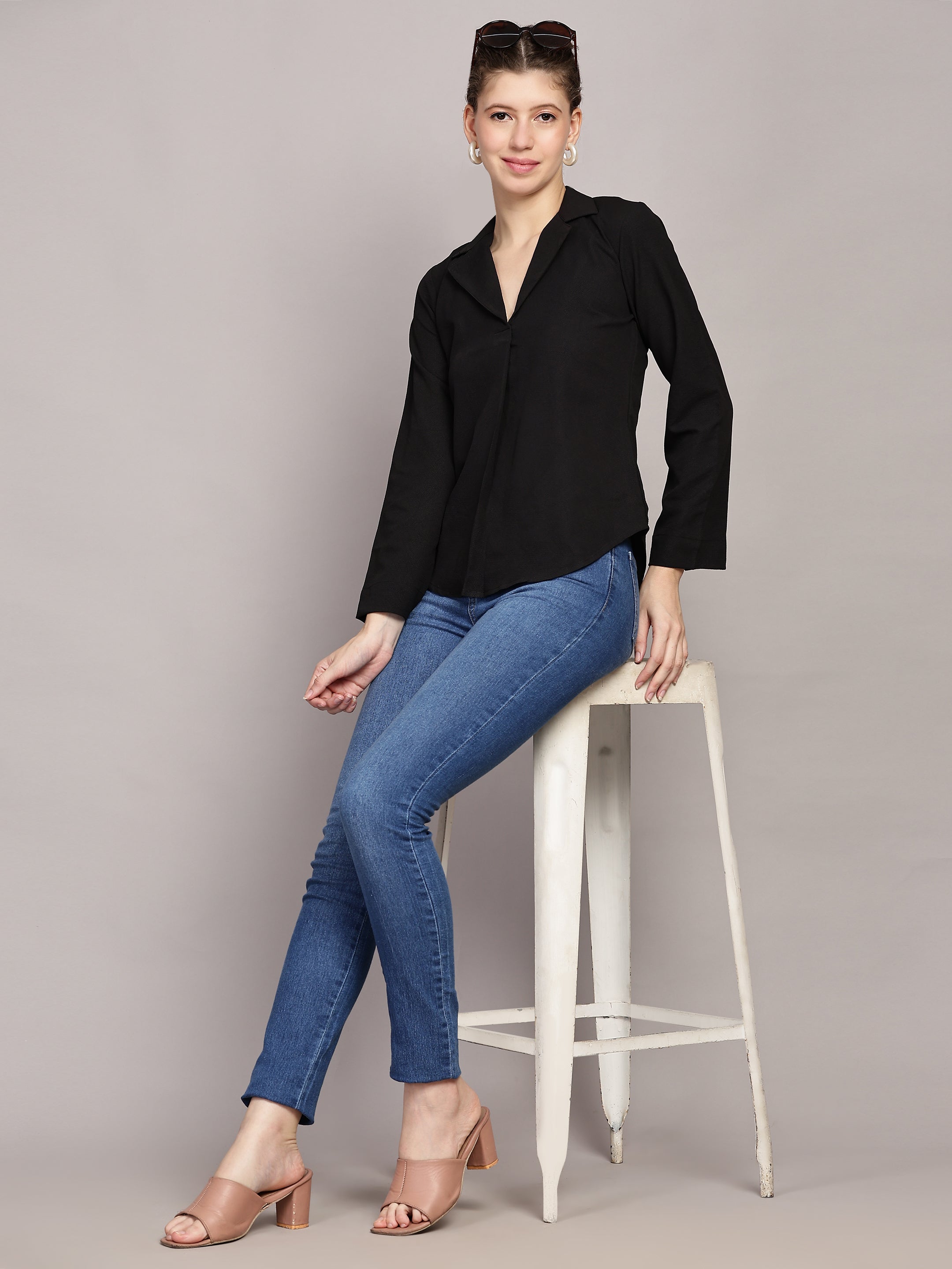 Lapel Collared Elegant Regular Fit Top