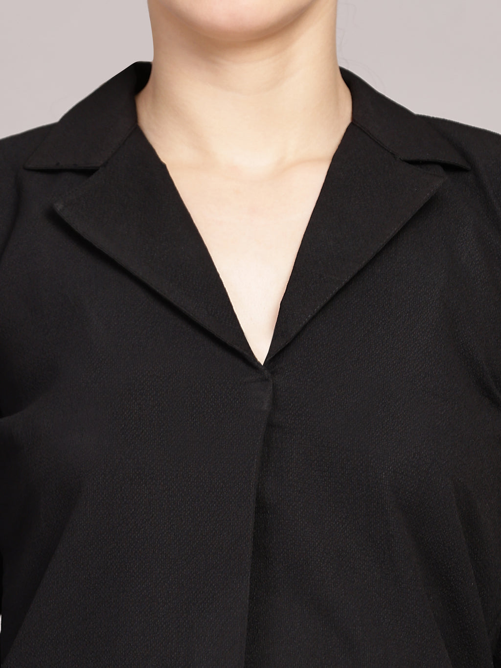 TrendRush Women Black Solid Shawl Collar Top