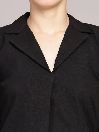 TrendRush Women Black Solid Shawl Collar Top