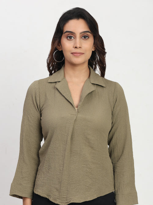 Lapel Collared Elegant Regular Fit Top