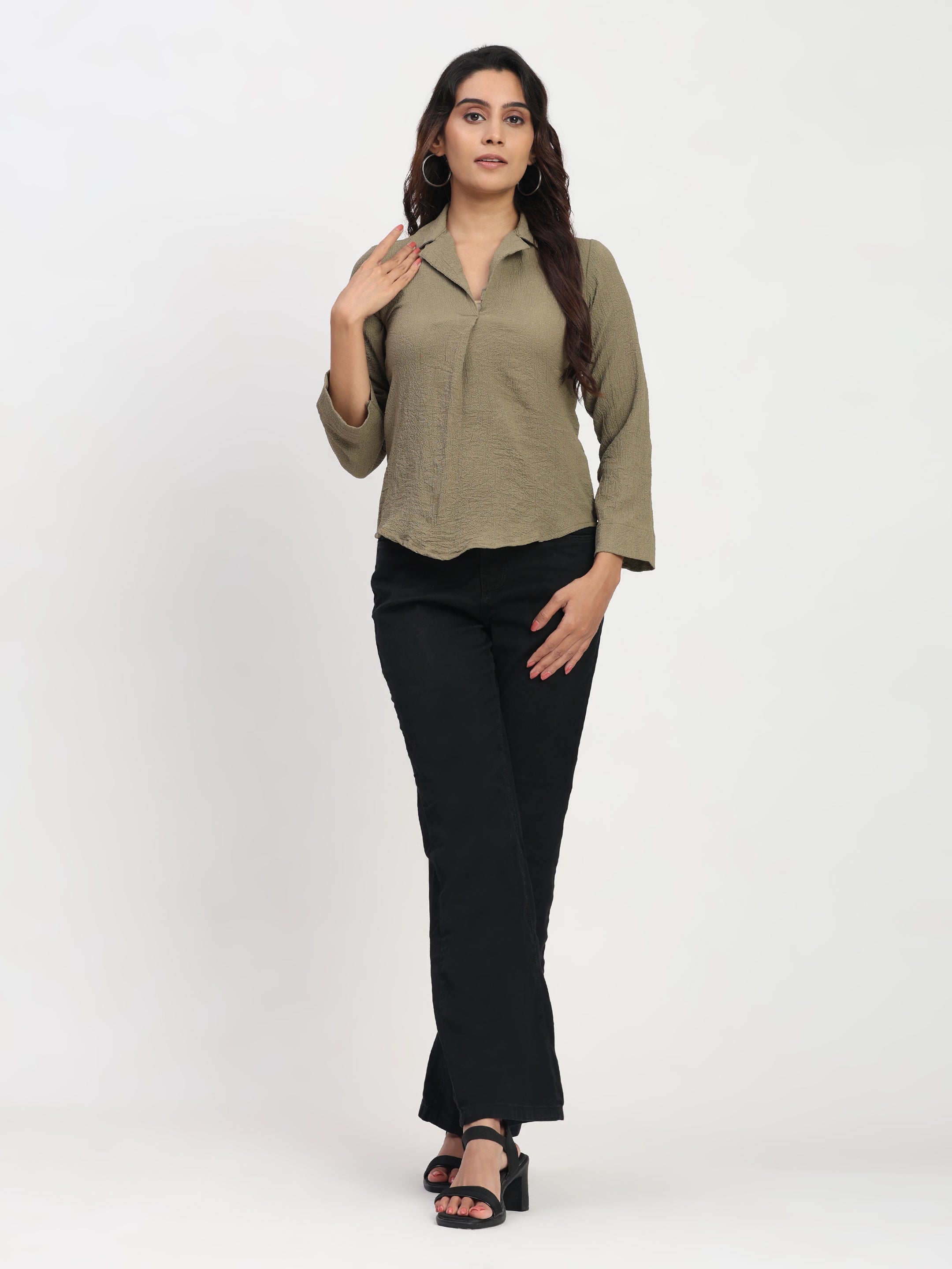Lapel Collared Elegant Regular Fit Top