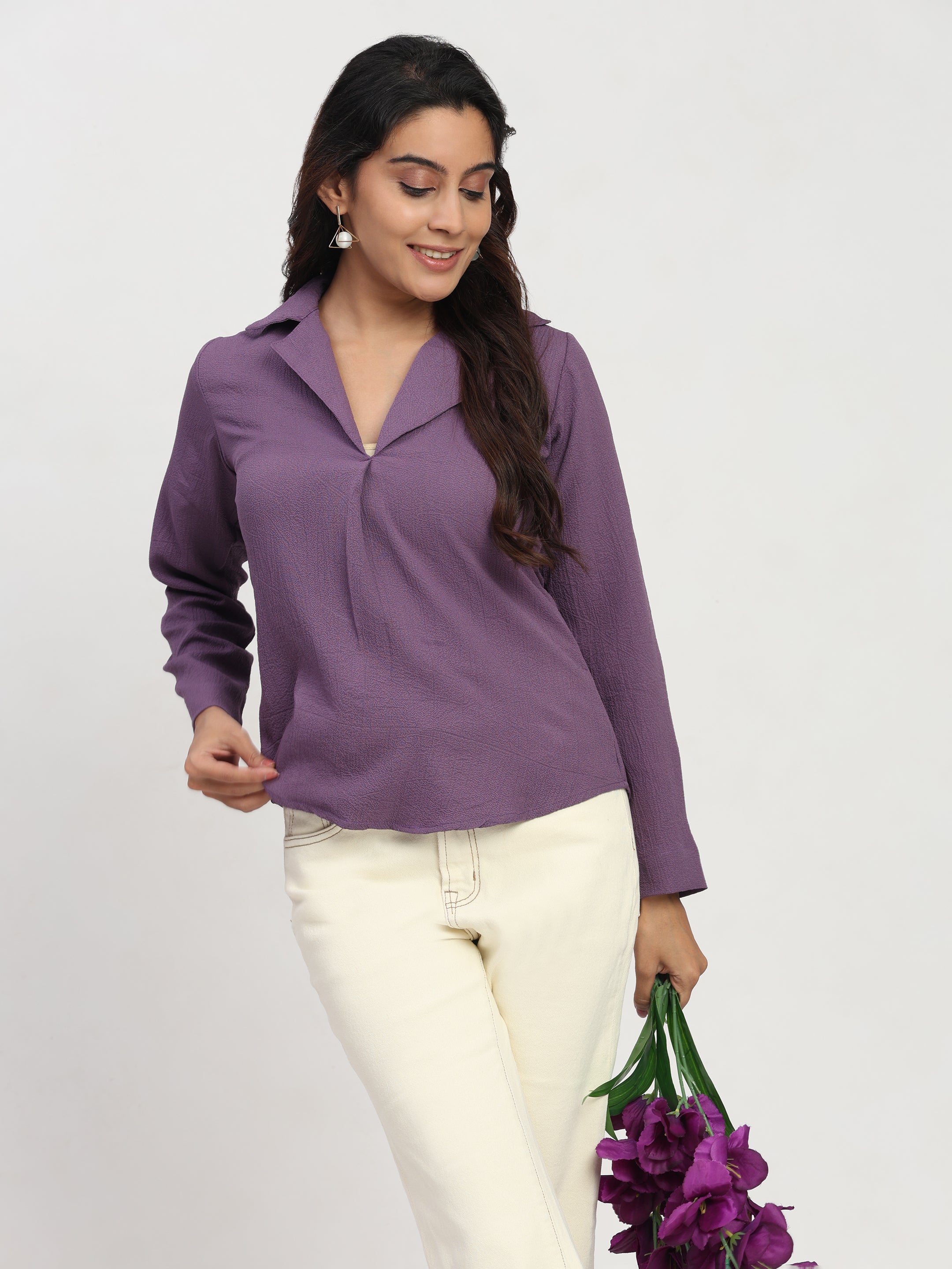 Lapel Collared Elegant Regular Fit Top