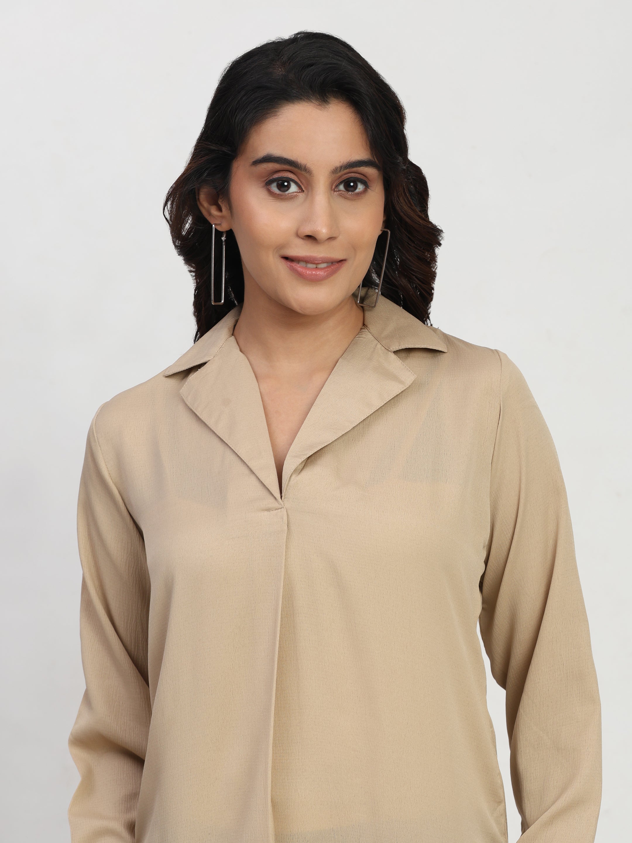 Lapel Collared Elegant Regular Fit Top